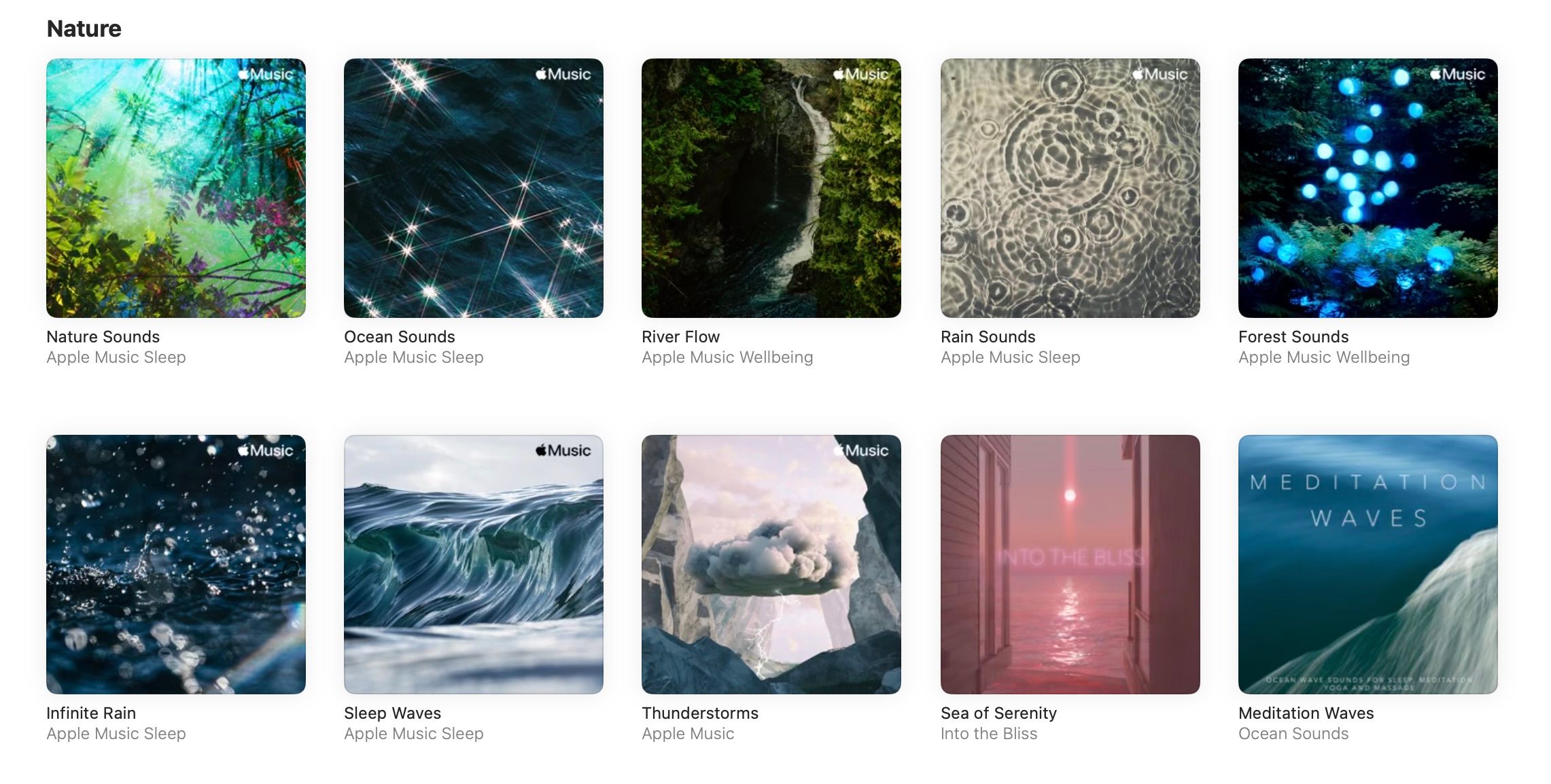Screenshot of Apple Music Wellbeing Nature section