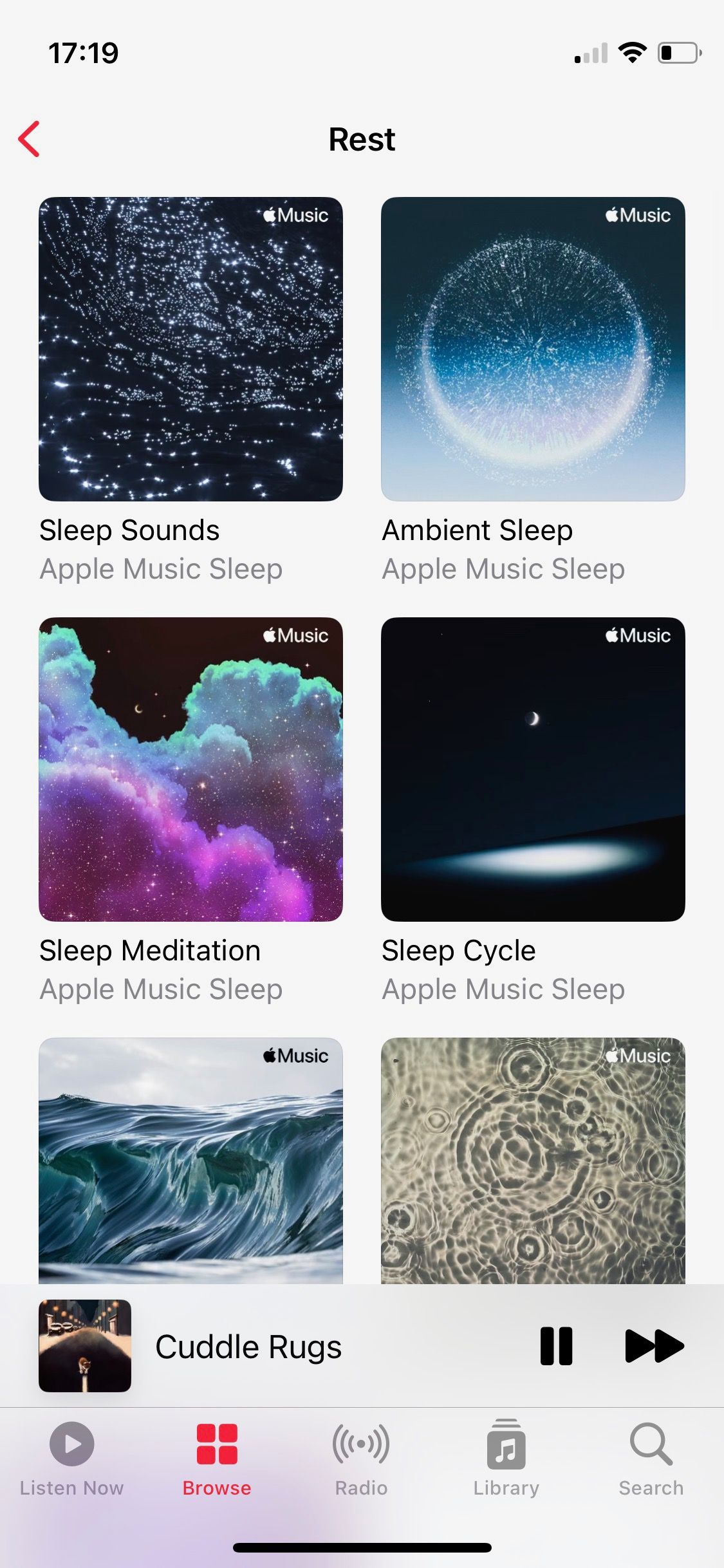 Screenshot of Apple Music Wellbeing Rest section