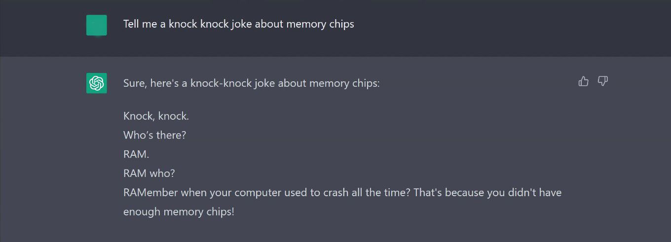Captura de tela do ChatGPT Knock Knock Joke