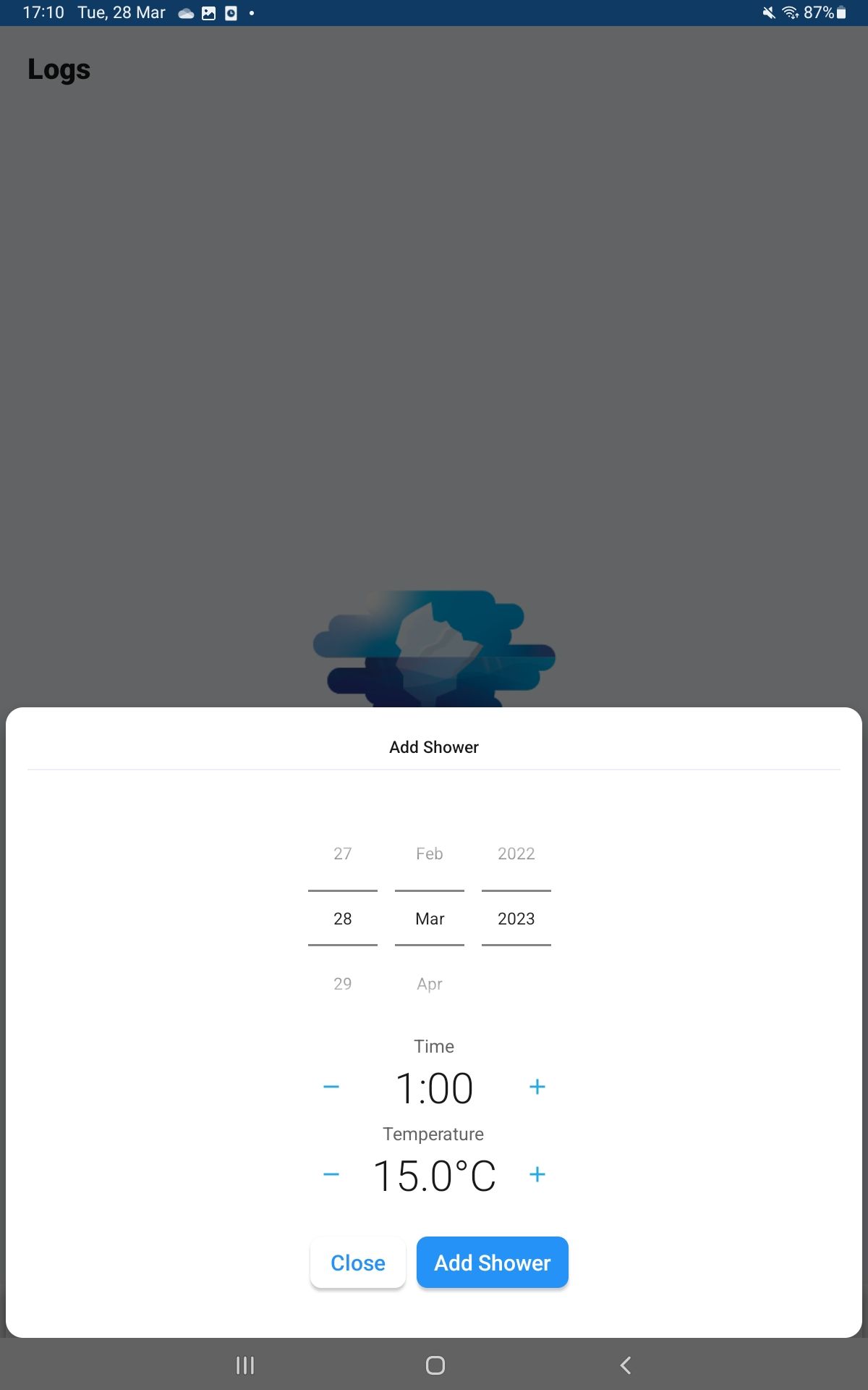Screenshot of Cold Shower app recording screen