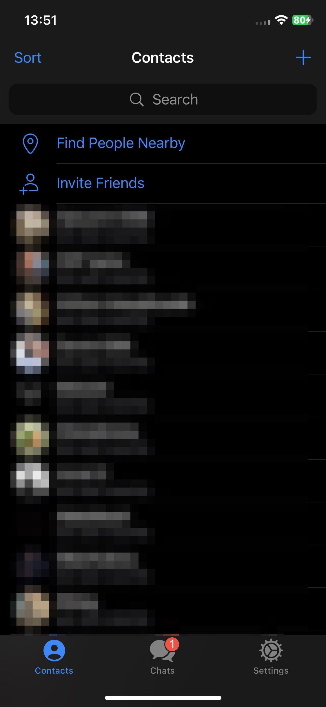 Screenshot of contacts list in Telegram