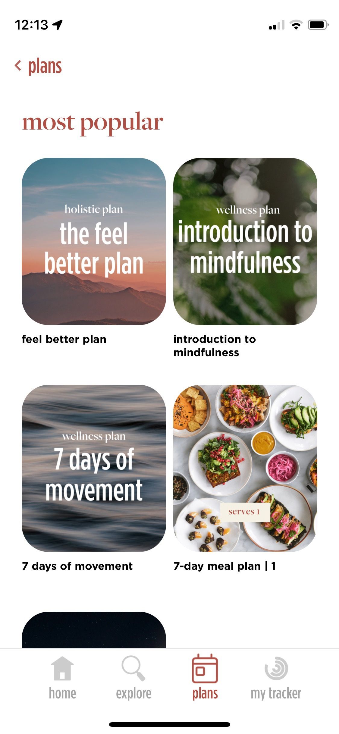 Screenshot of Feel Better app showing introduction plans