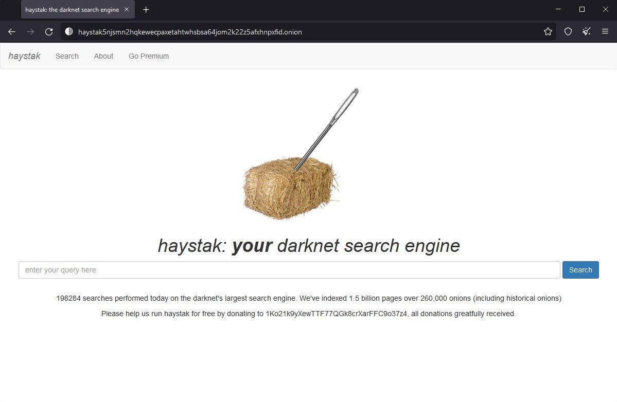 Screenshot of Haystak onion site
