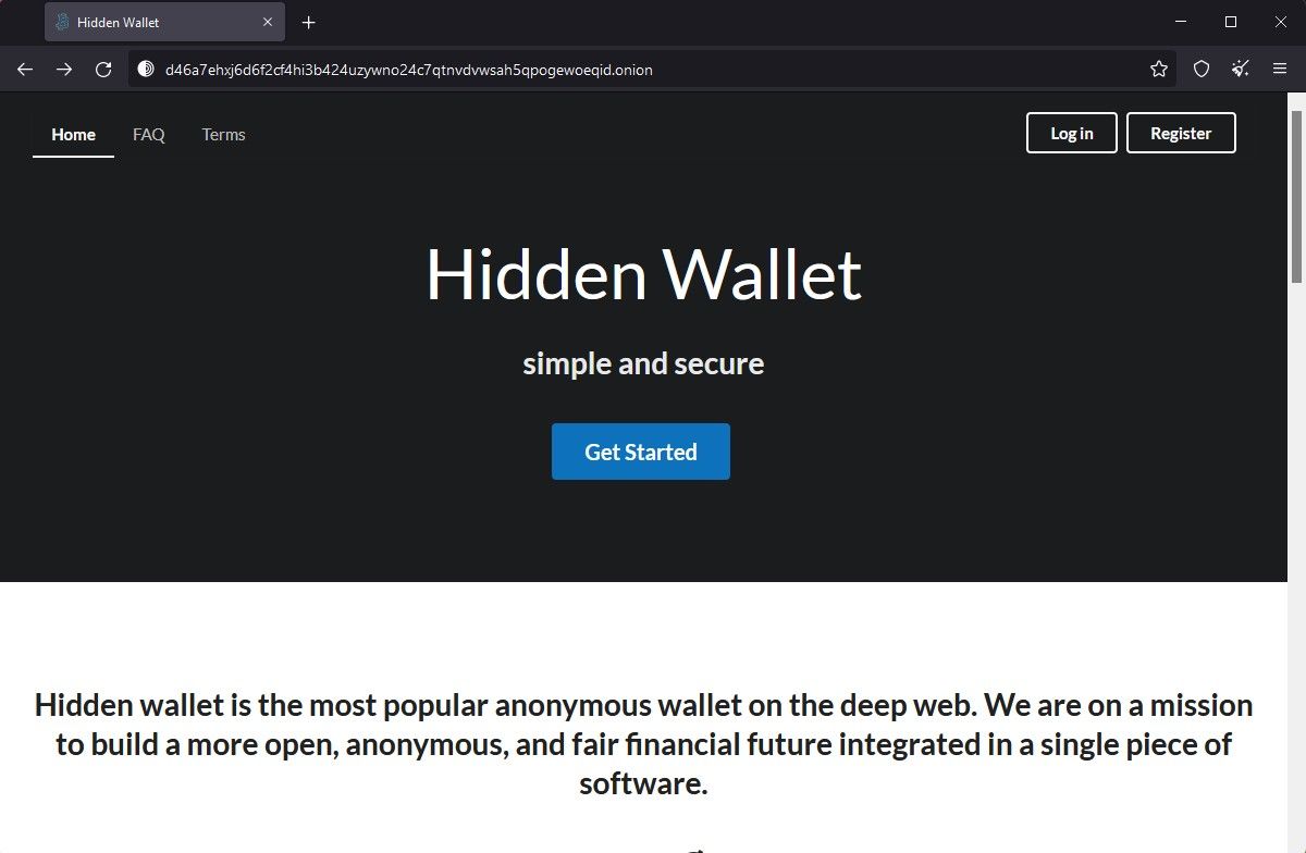 Screenshot of Hidden Wallet onion site