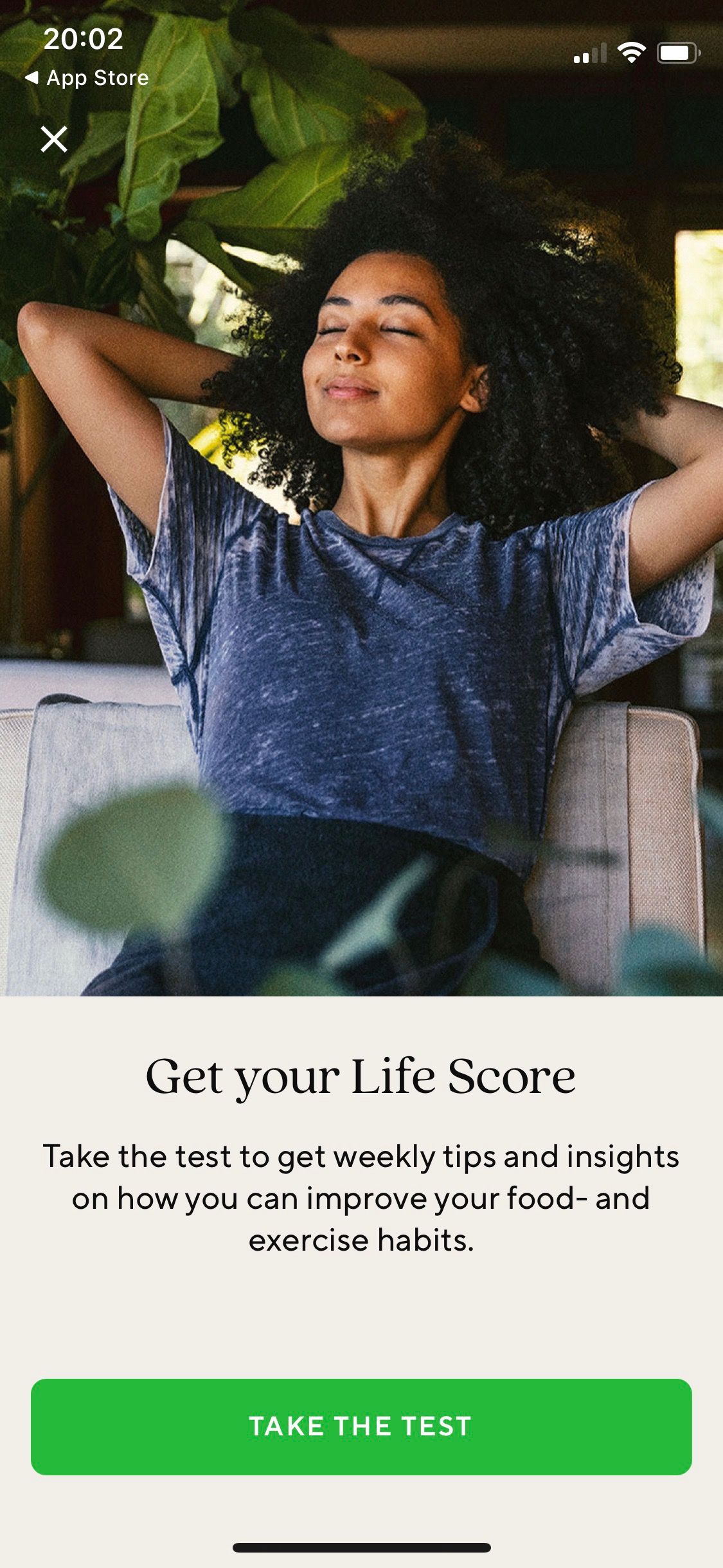 Screenshot of Lifesum app Life Score test screen