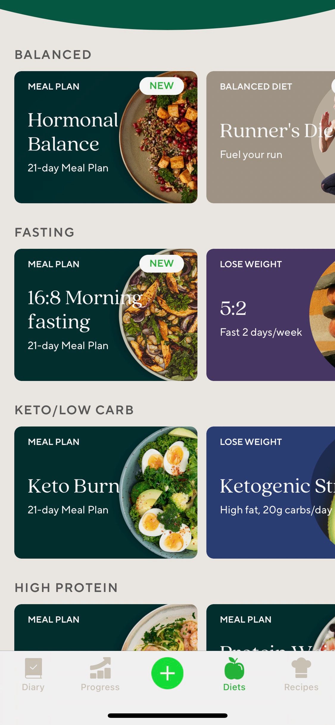 Screenshot of Lifesum app meal plans