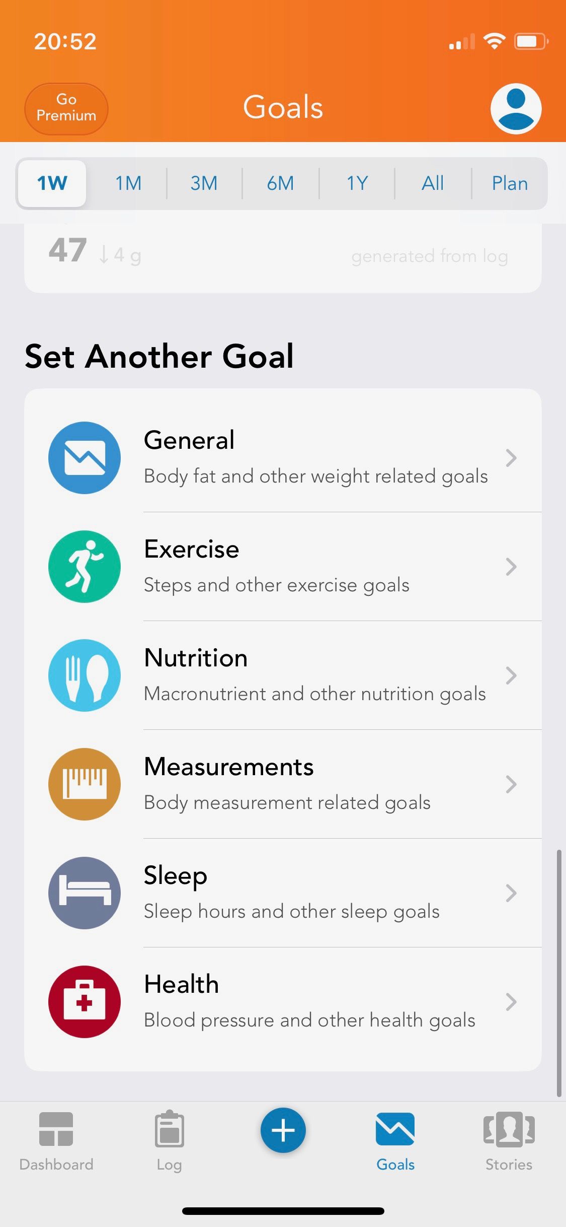 Screenshot of Lose It app  goal setting function