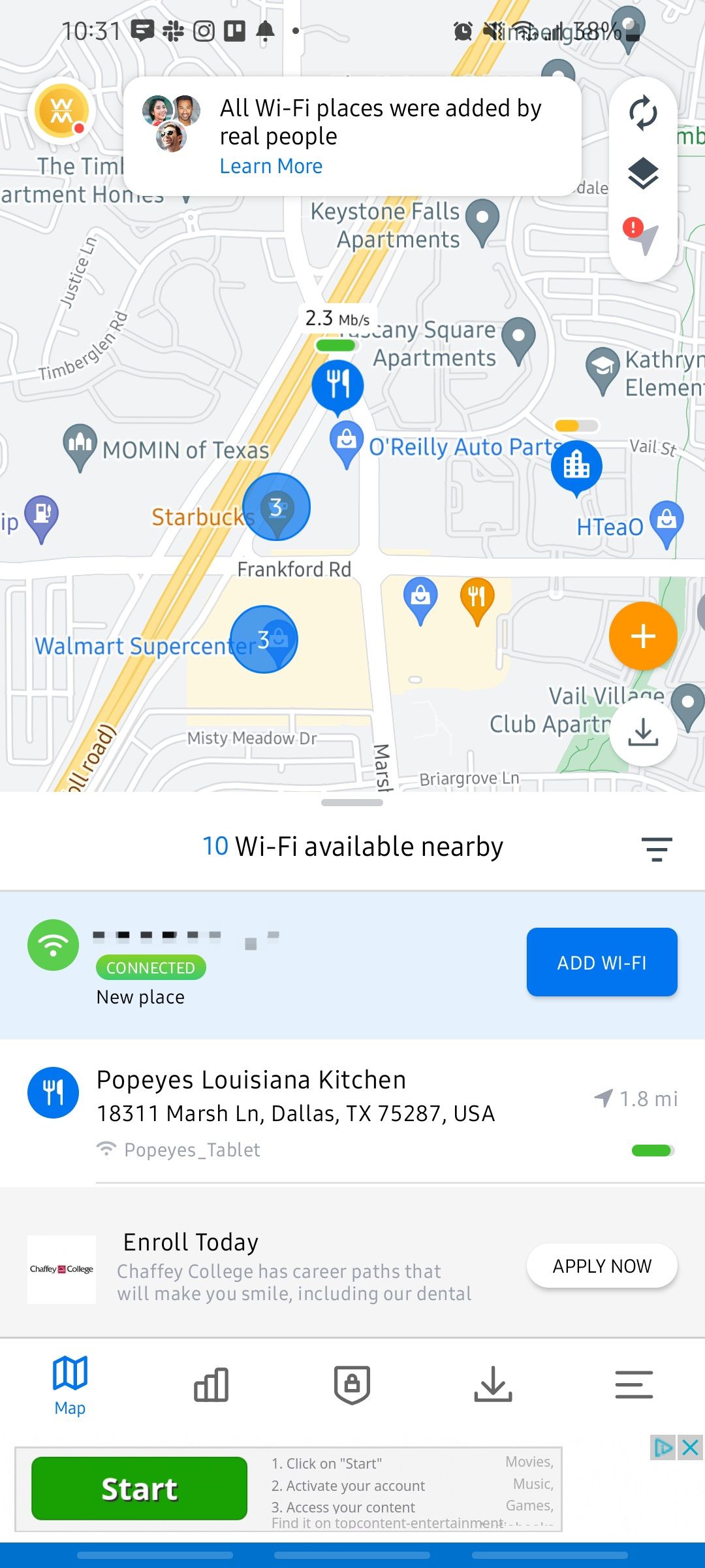 Screenshot of map view in the WiFi Map app