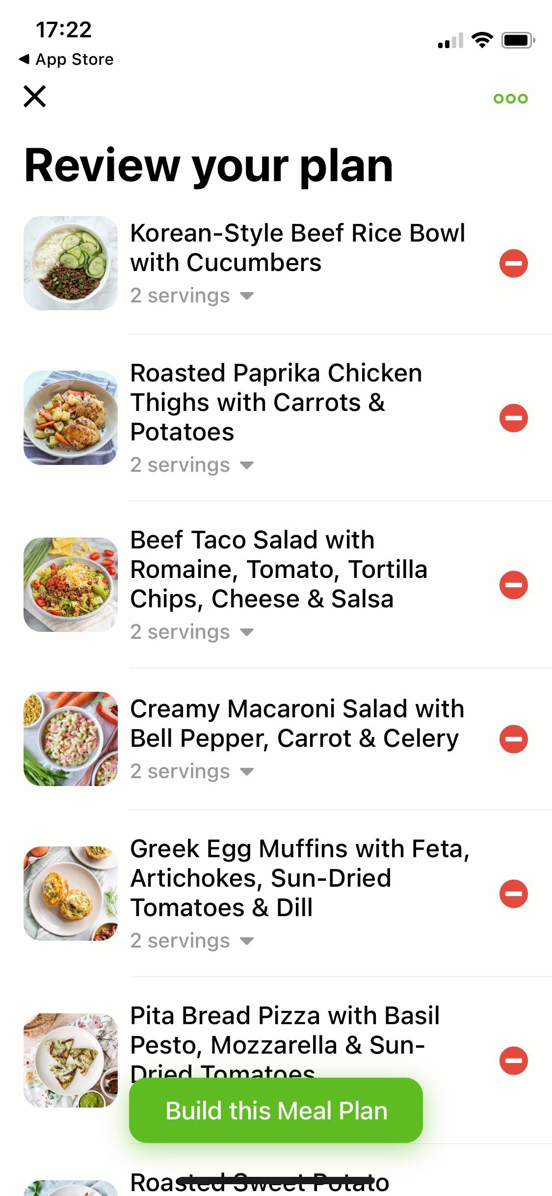 Screenshot of Mealime app meal plan review