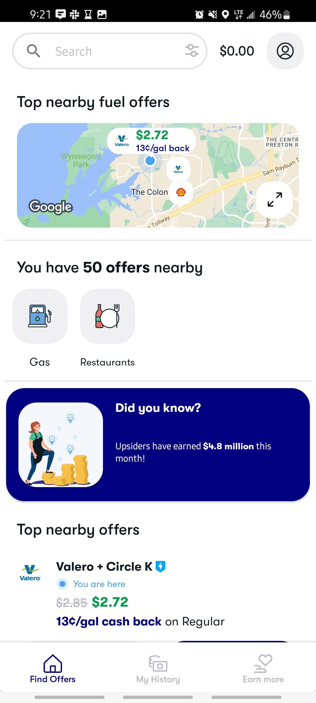 Screenshot of Nearby Offers in the Upside app-1