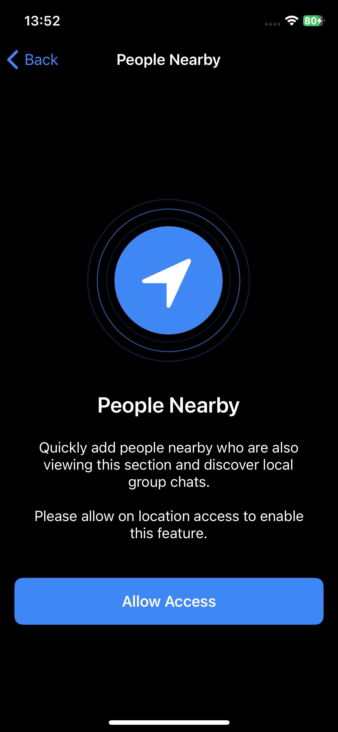 Screenshot of the People Nearby feature in Telegram 1