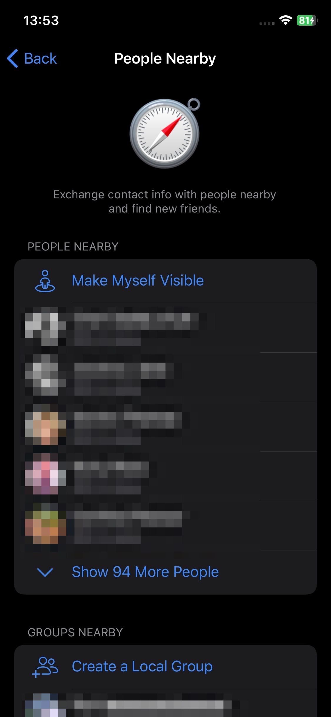 Screenshot of the People Nearby feature in Telegram 2