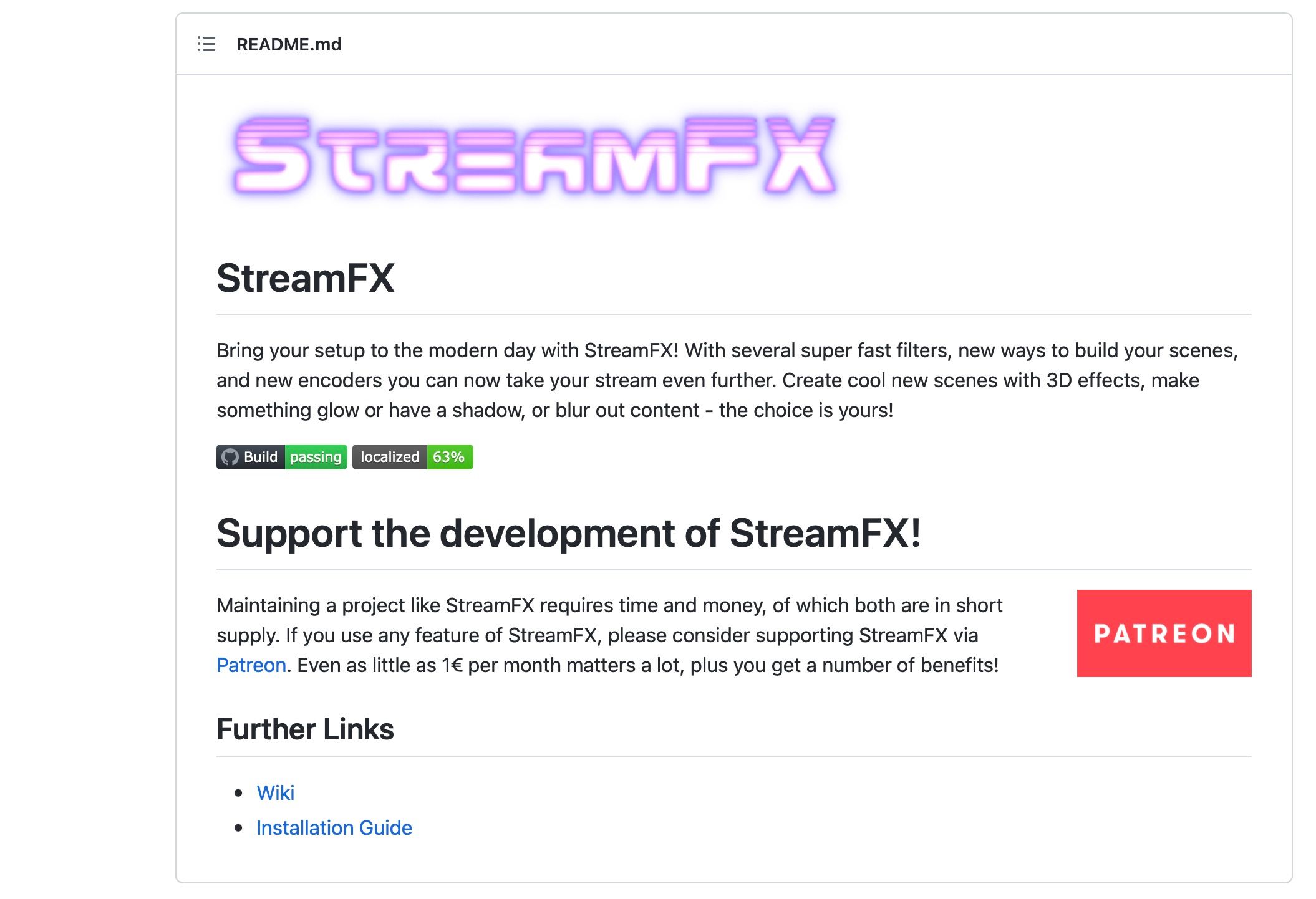 Screenshot of the StreamFX Readme section