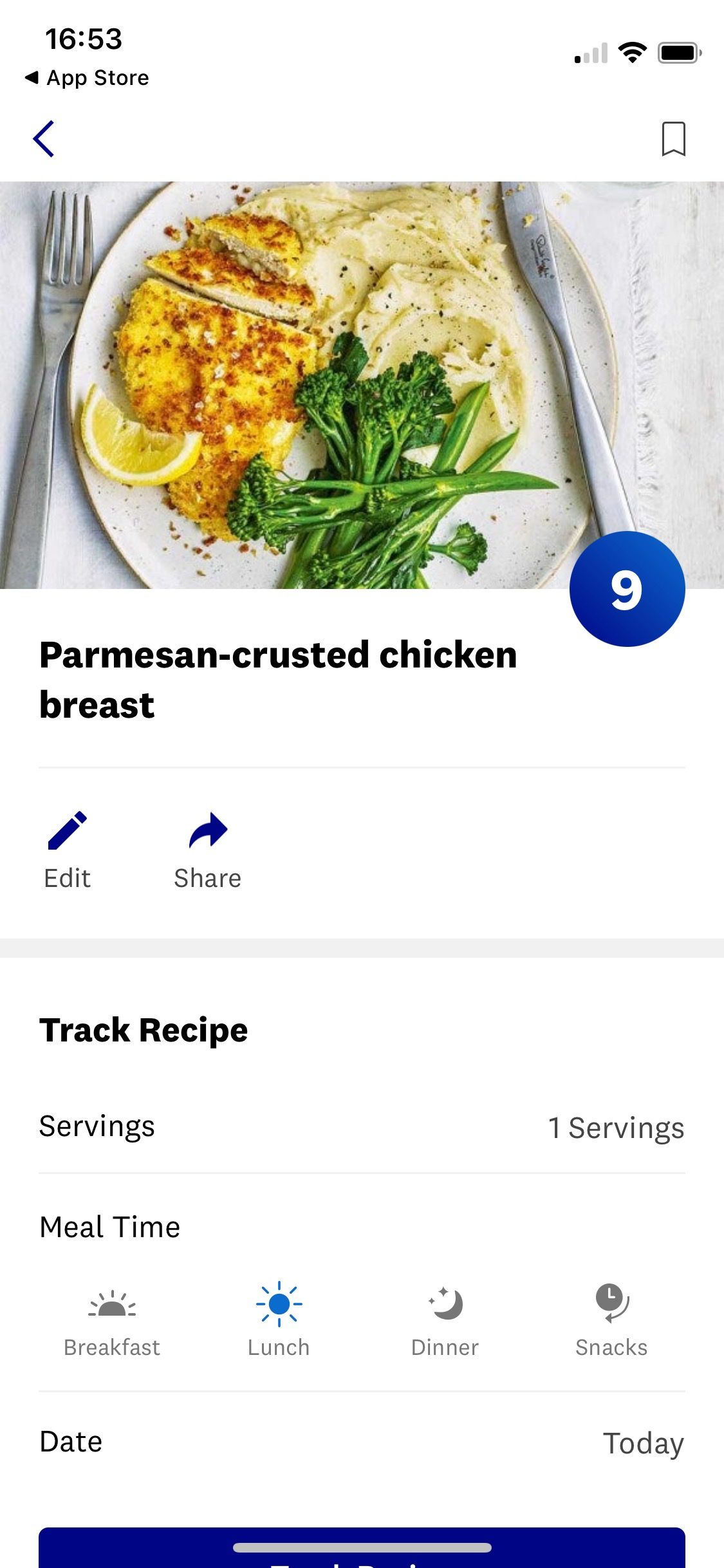 Screenshot of WeightWatchers app sample recipe