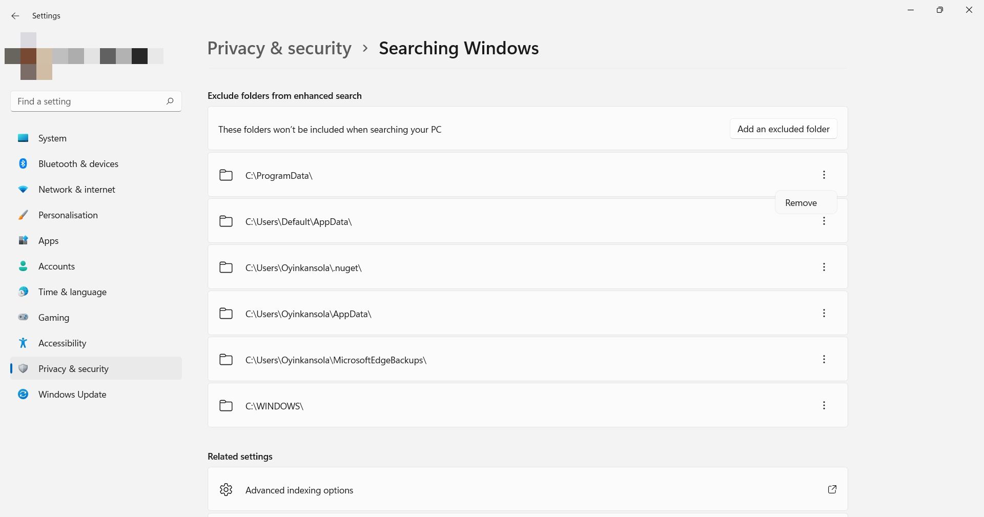 Screenshot of Windows 11 Privacy & Security page 3