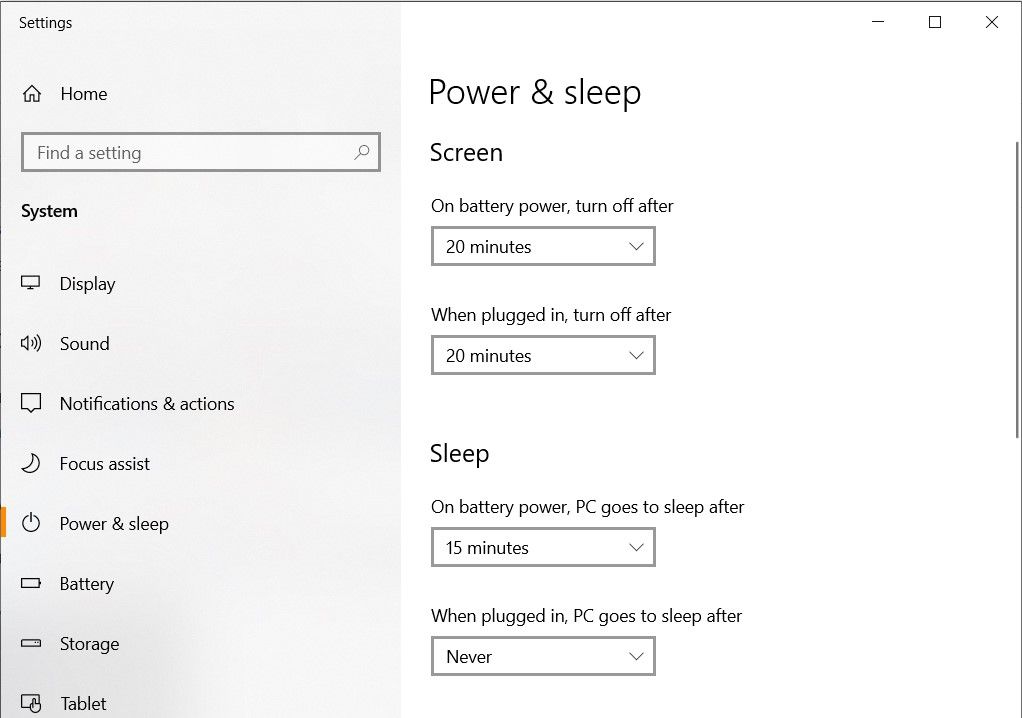 Screenshot of Windows power settings 