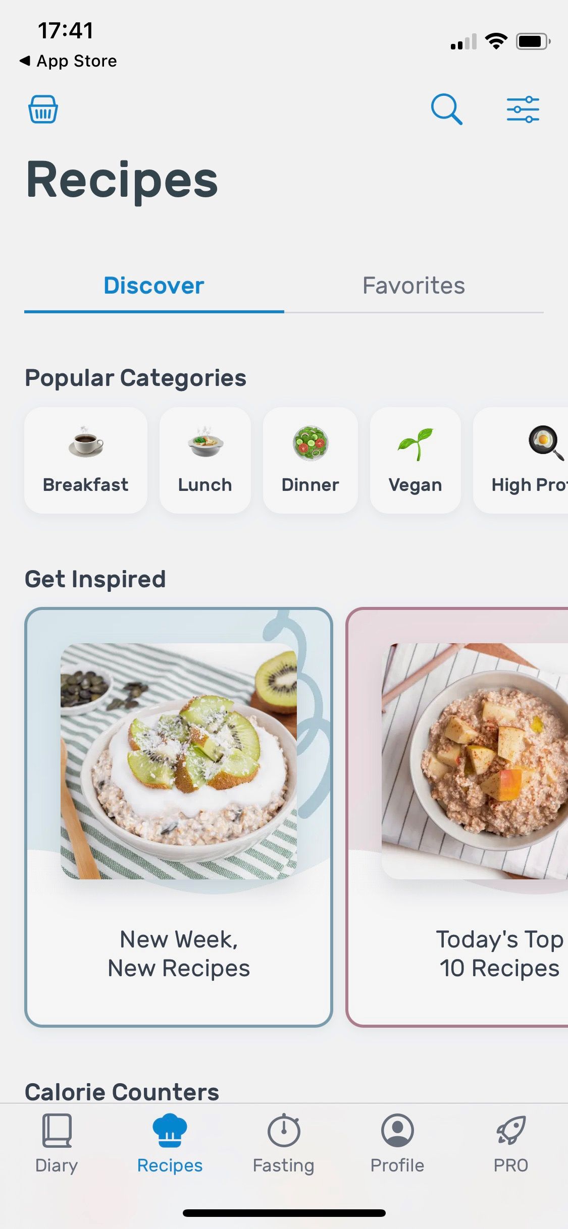 Screenshot of Yazio app recipes section