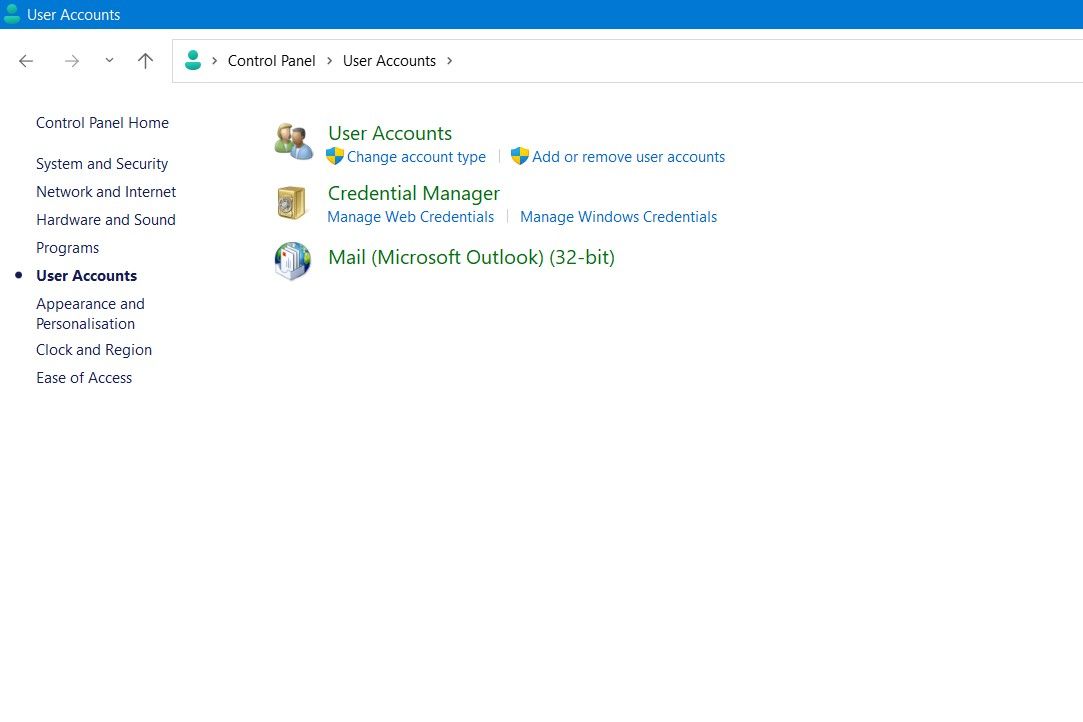 Screenshot showing user account settings in control panel