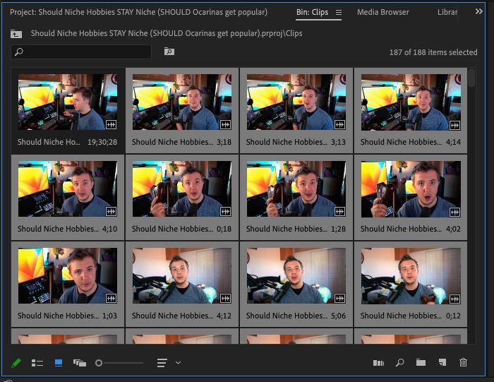 Selecting all generated clips in Premiere Pro