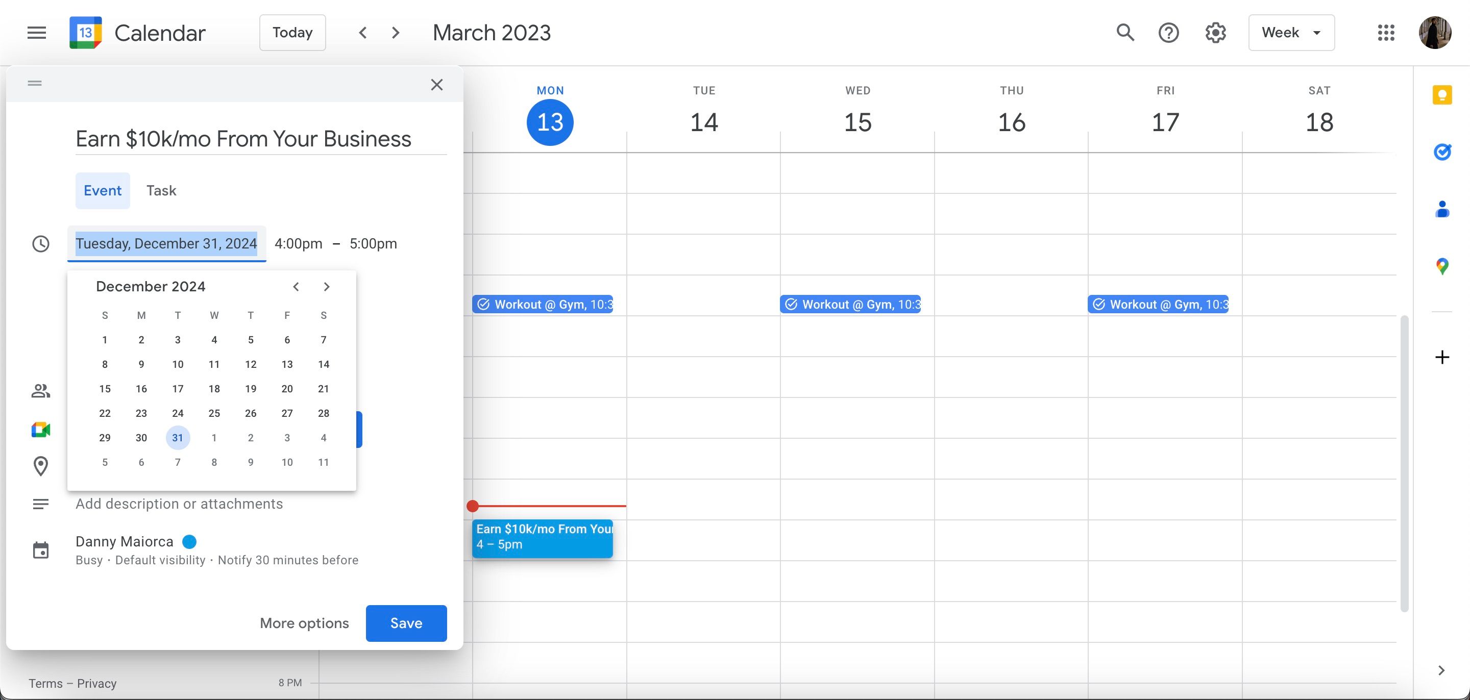 Tetapkan Batas Waktu di Screenshot Kalender Google