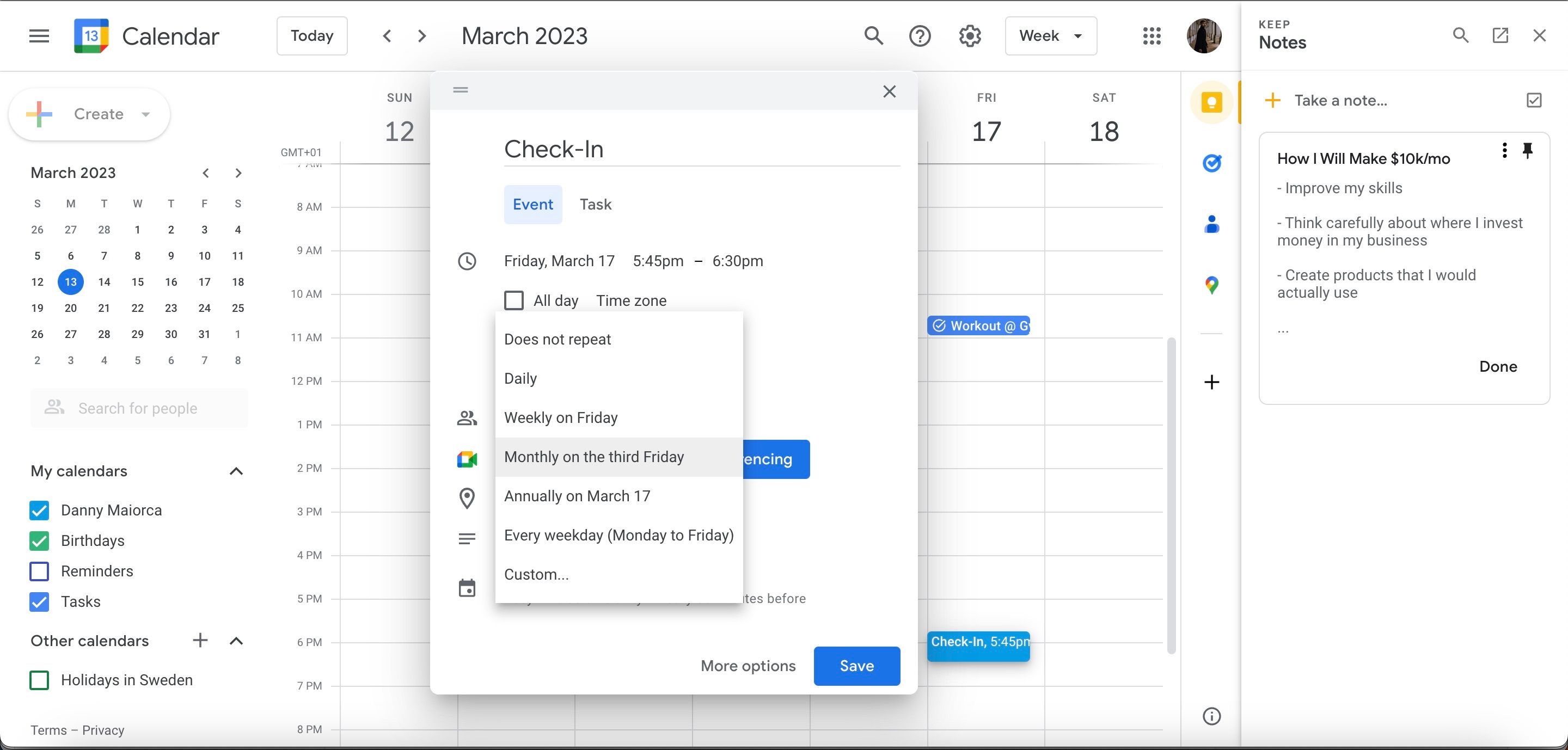Siapkan Check-In di Tangkapan Layar Kalender Google