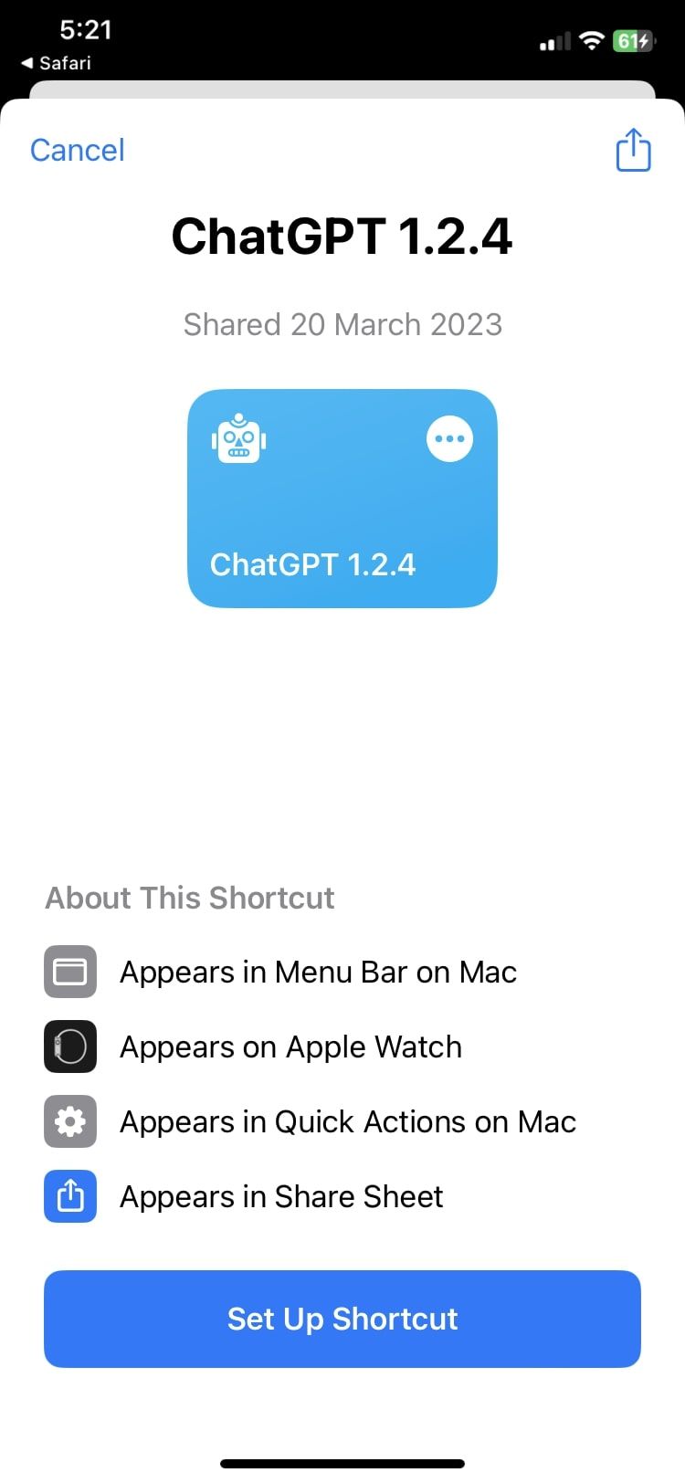 set up iOS shortcut
