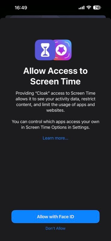 اعطای دسترسی Cloak به Screen Time