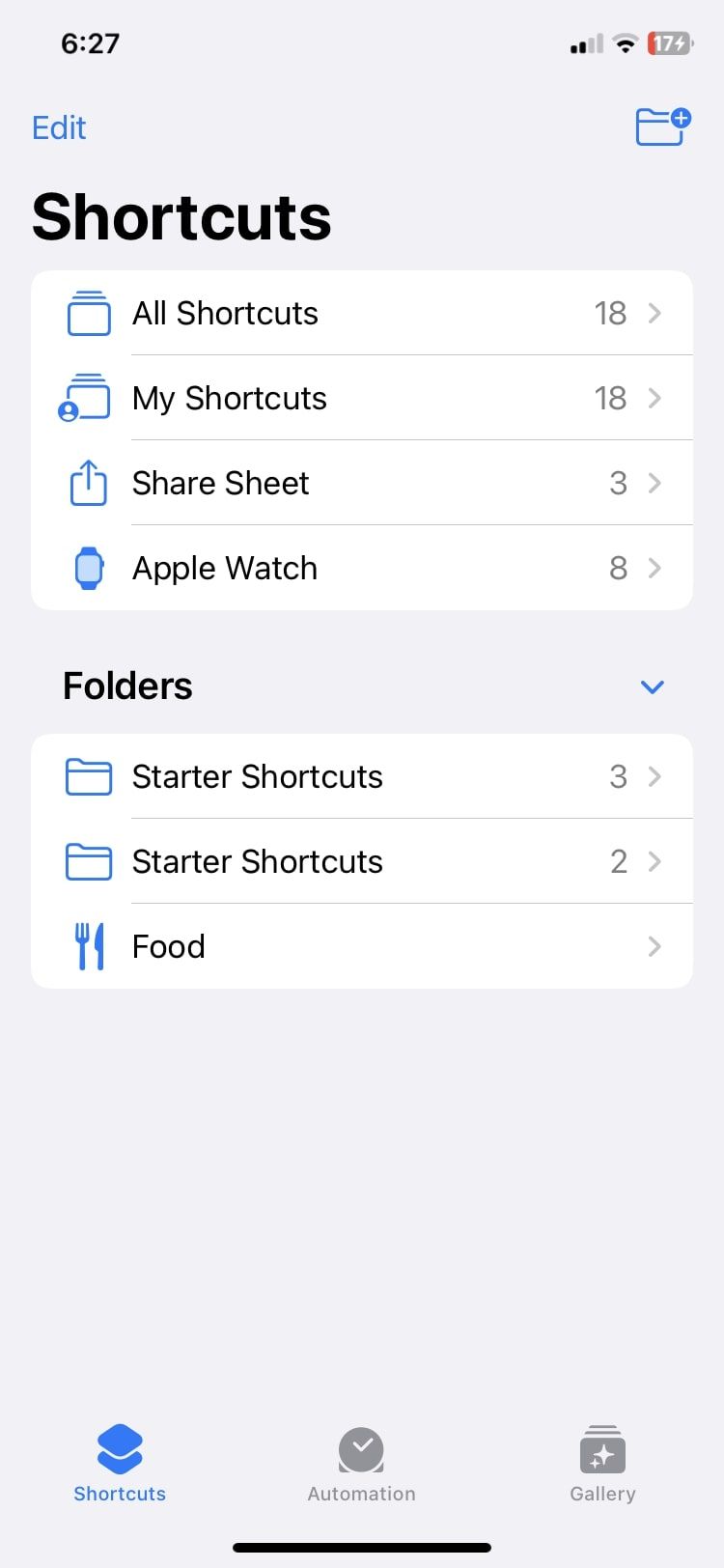 shortcut folders in the Shortcuts app