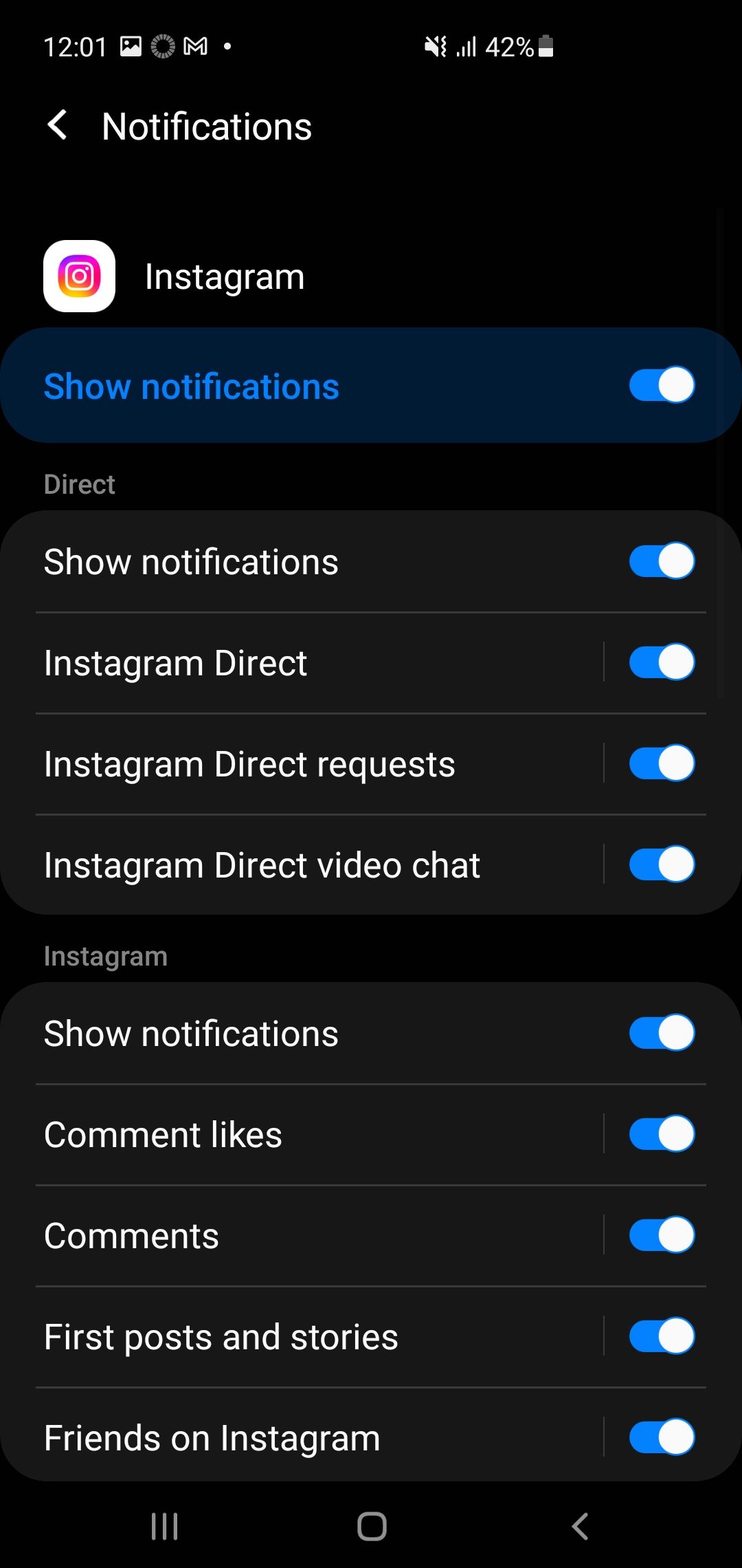 Show notifications of Instagram
