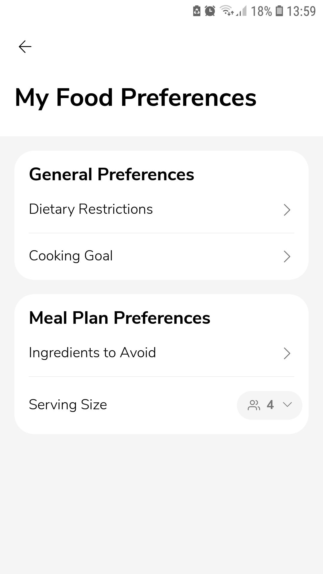 SideChef preferences mobile meal planner app