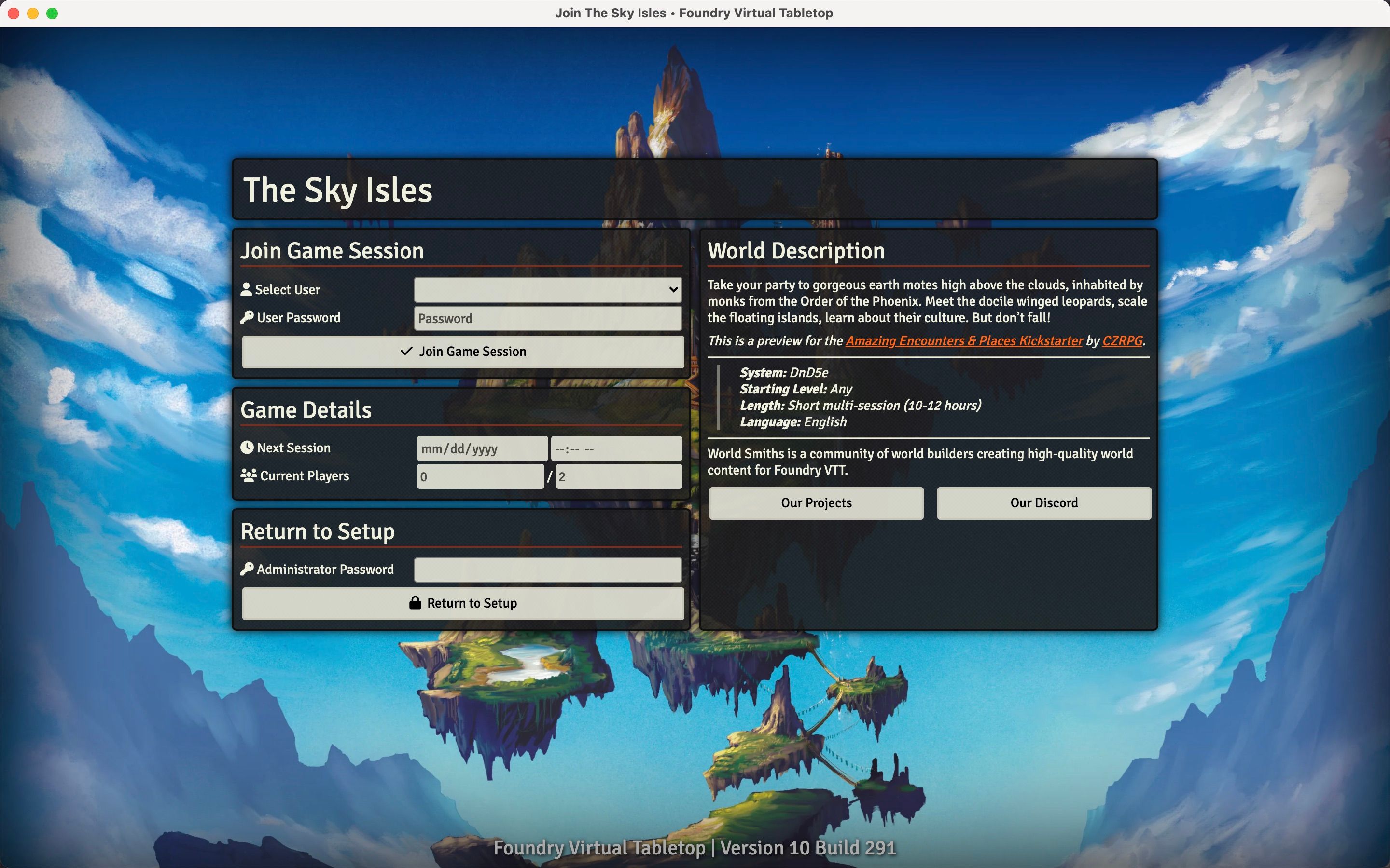 Sky Isles world on Foundry VTT software