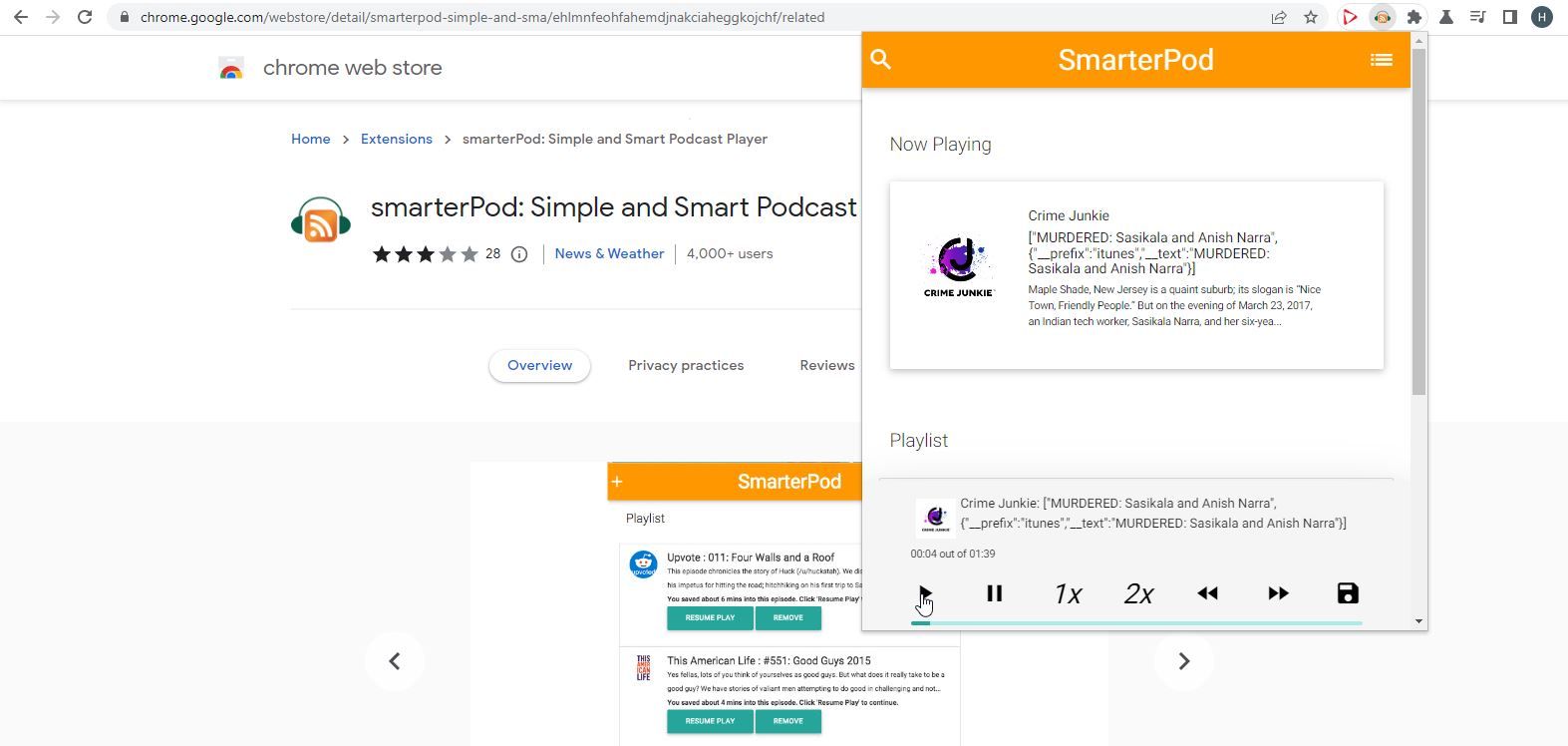 تصویری از برنامه افزودنی Chrome SmarterPod در حال استفاده