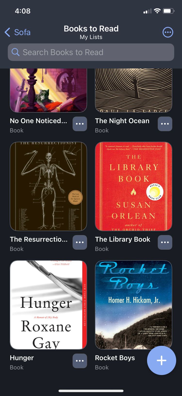 Livres de l'application Sofa Downtime Organizer