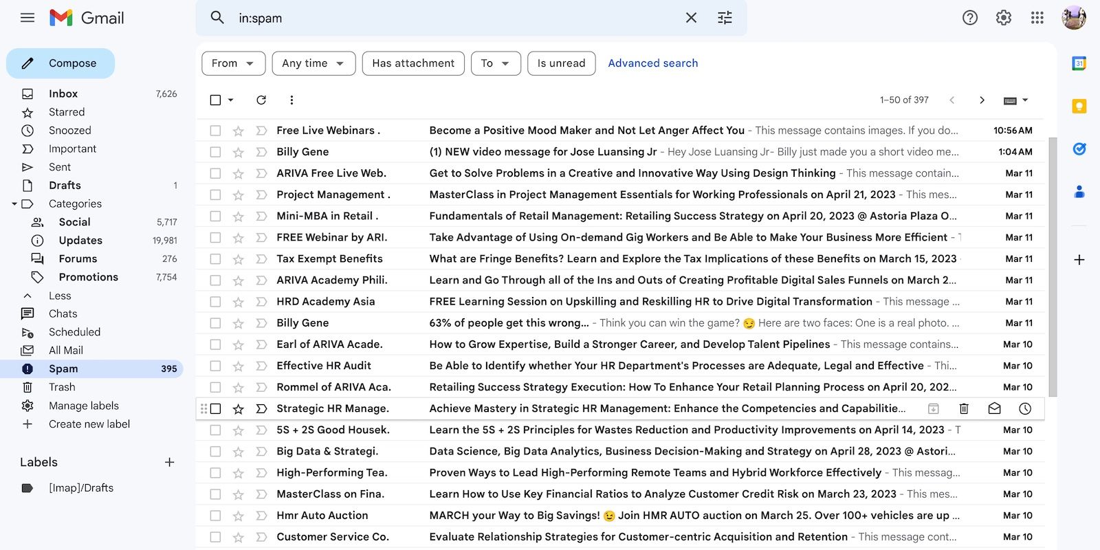 The Spam Mail in Gmail