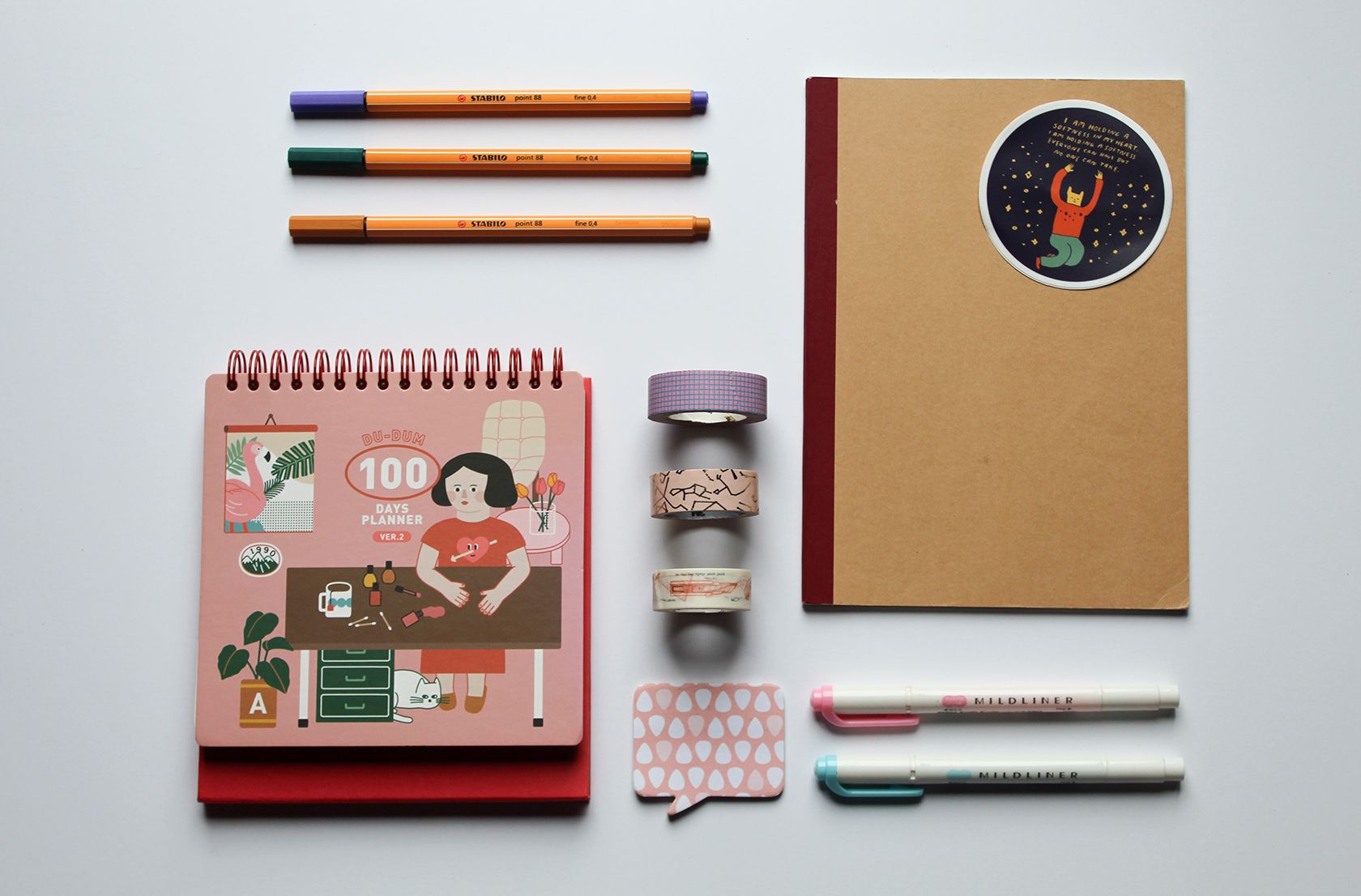 Flat lay of stationery.