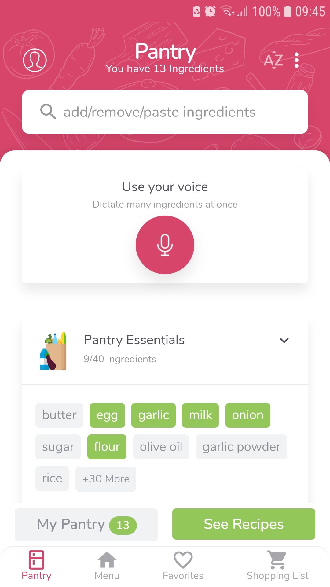 برنامه تلفن همراه سازنده دستور العمل Supercook Pantry