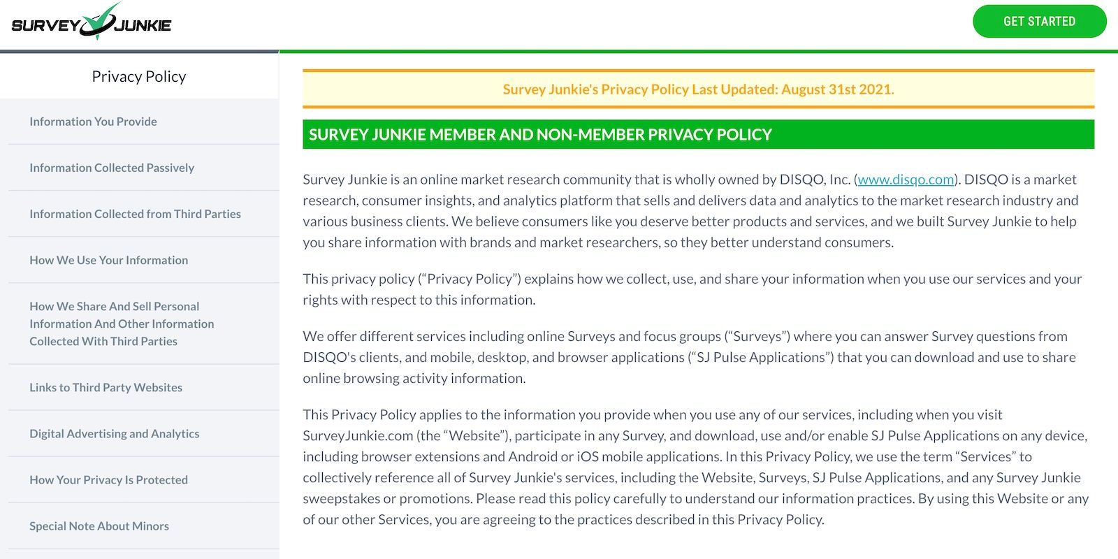 The Privacy Policy of Survey Junkie