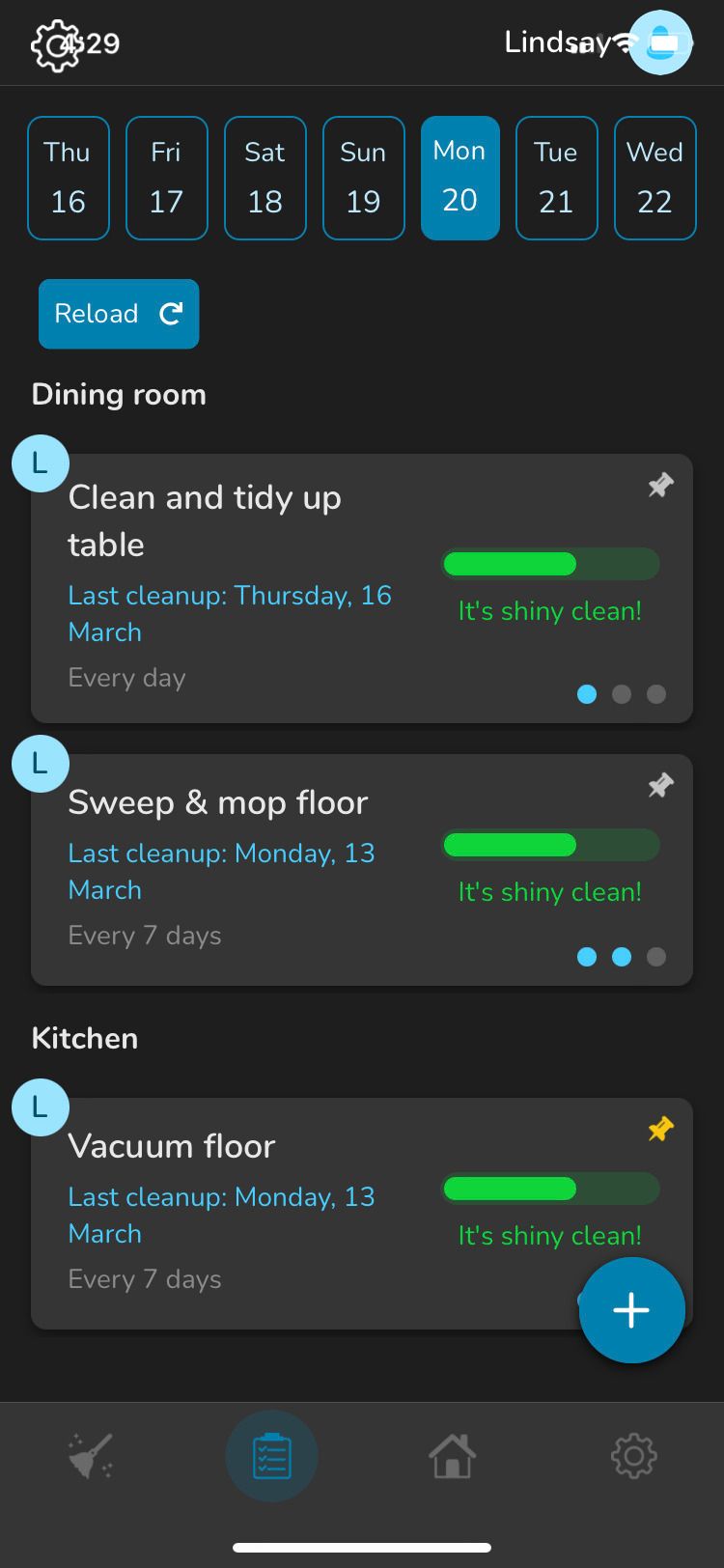 Sweepy Home Cleaning Schedule app horaire du lundi