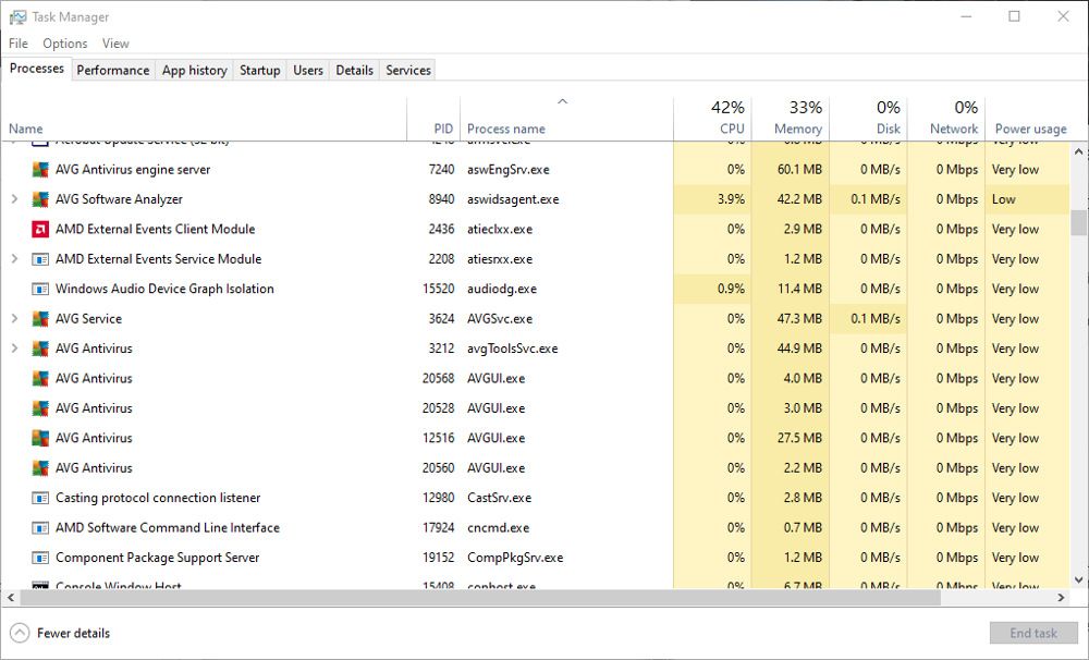 Viewing processes in Windows task manager