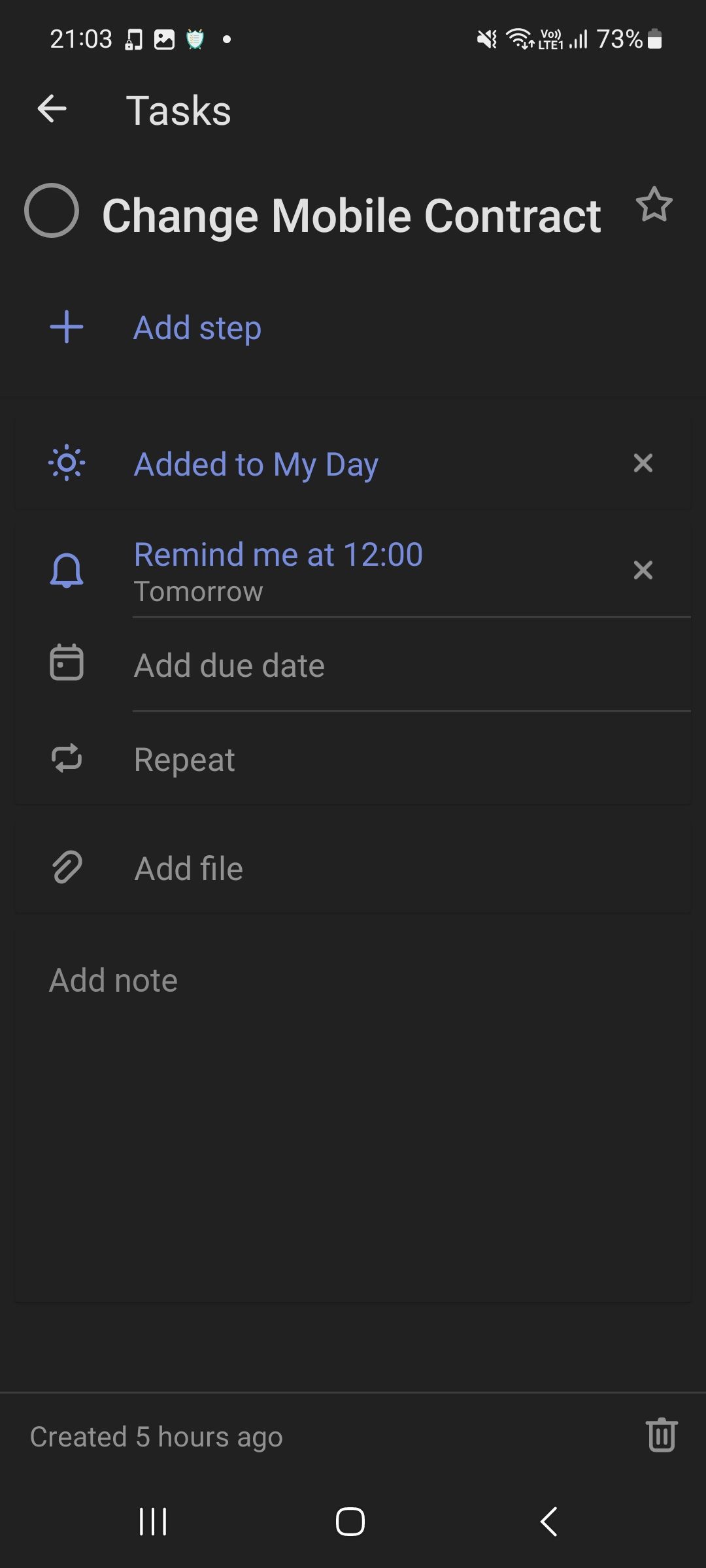 Task with reminder set in Microsoft To Do