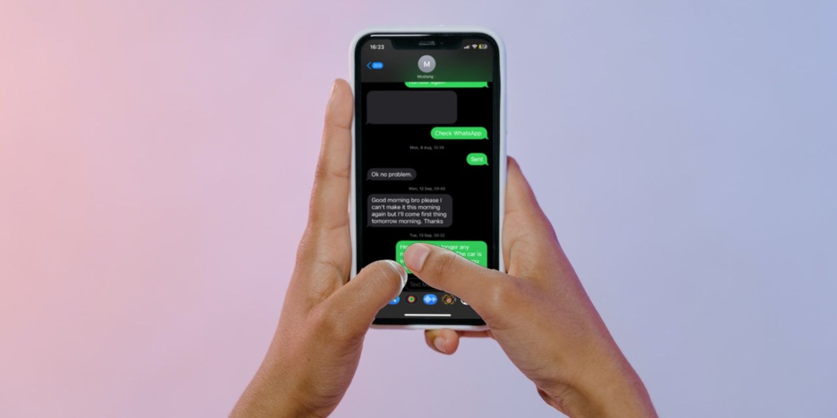 Text messages on an iPhone 11 screen