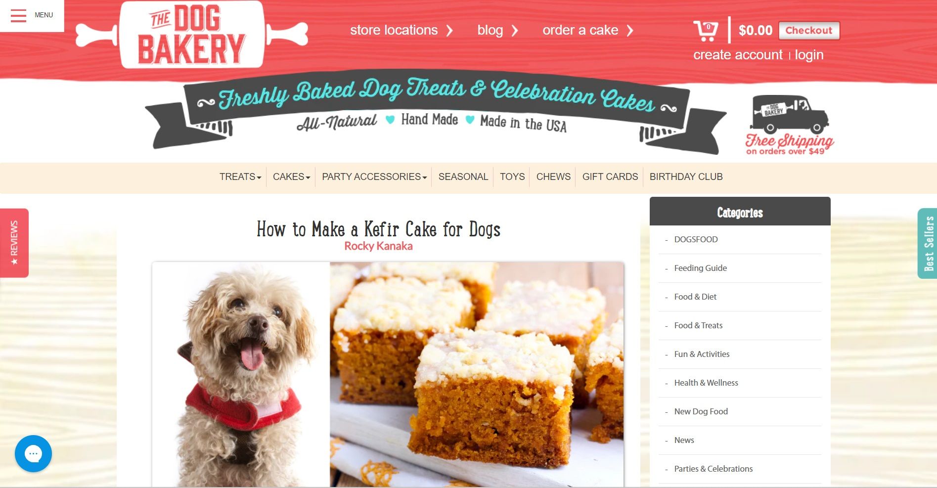 The dog bakery website page