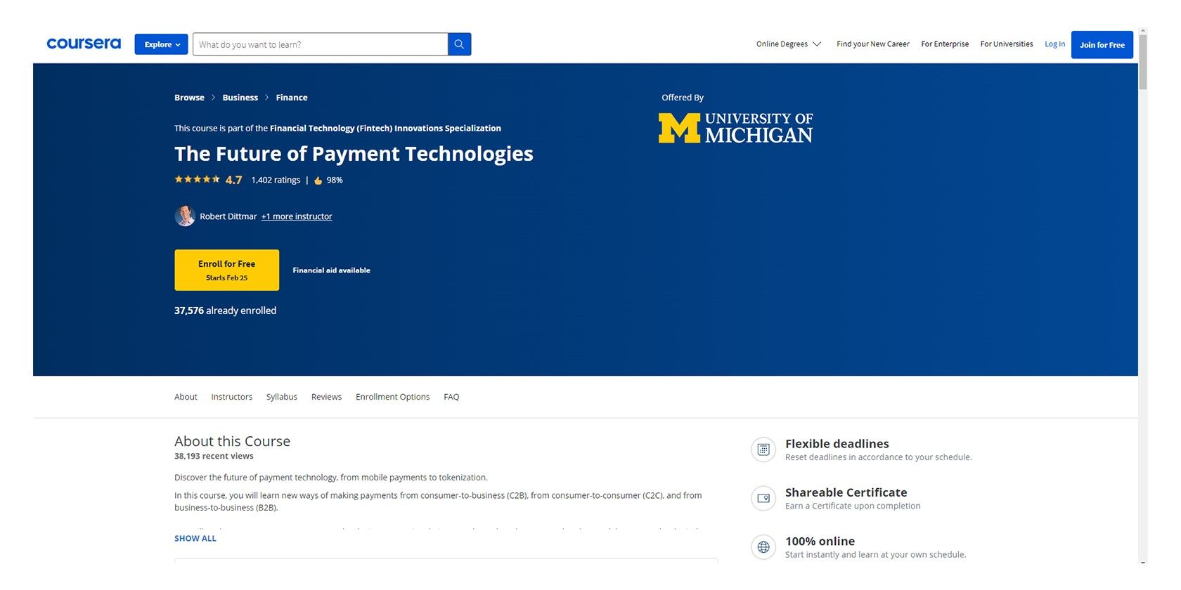 The Future of Payment Technologies Course Screenshot 