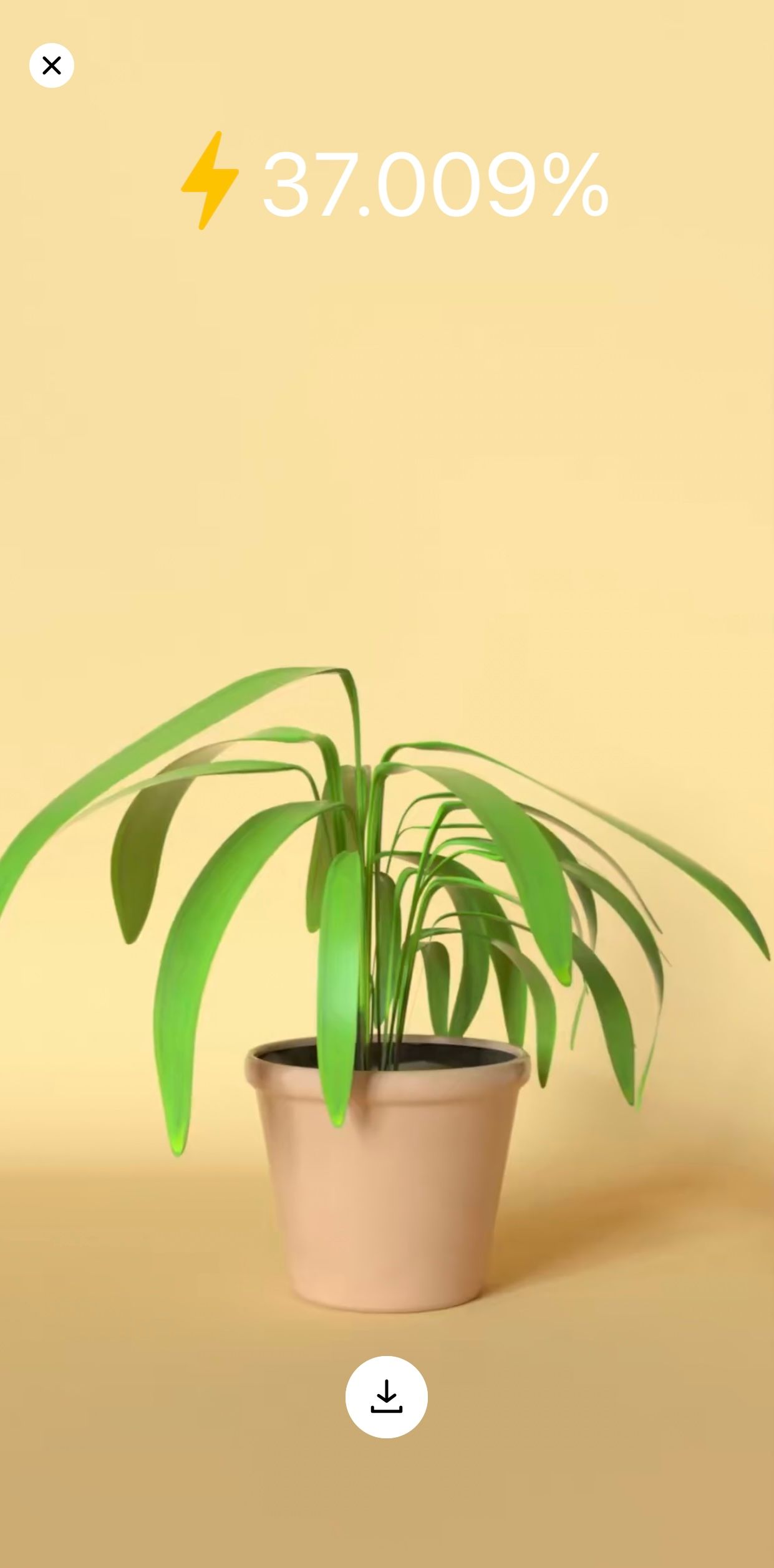 iPhone charging animation of flacid green potted plant against yellow-beige wall