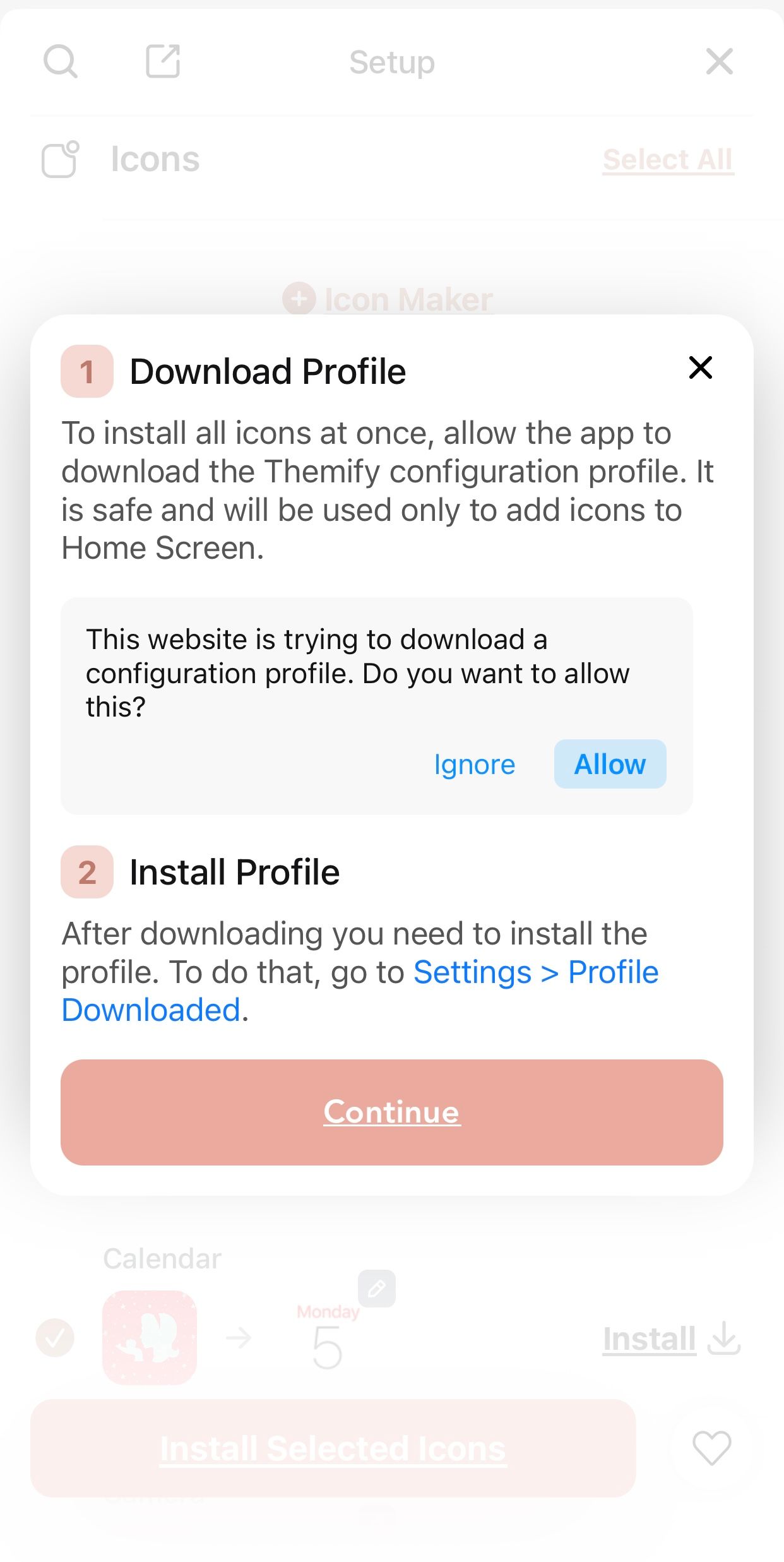 Text explaining how to download and install Themify icons