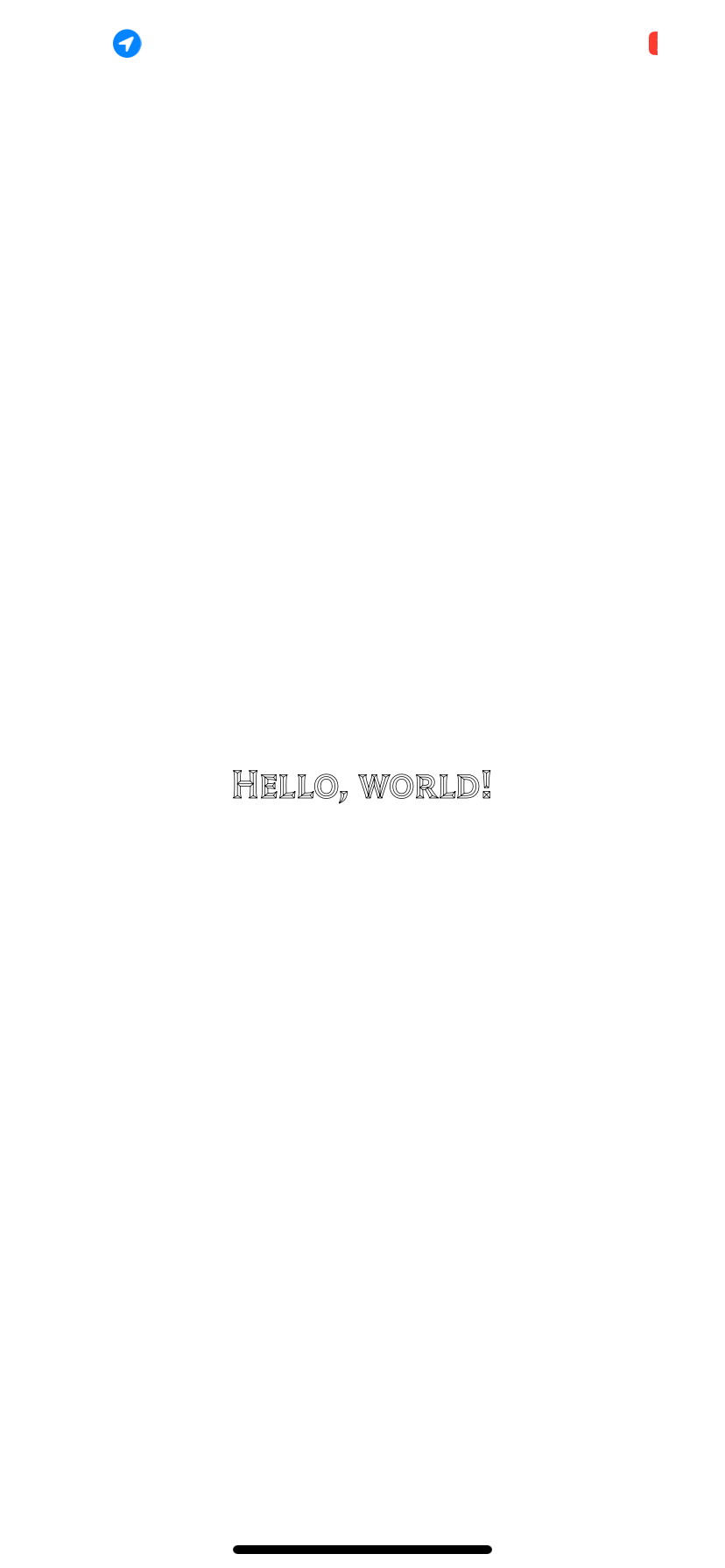 Tangkapan layar teks ponsel Hello world yang ditulis dengan font tilt prism