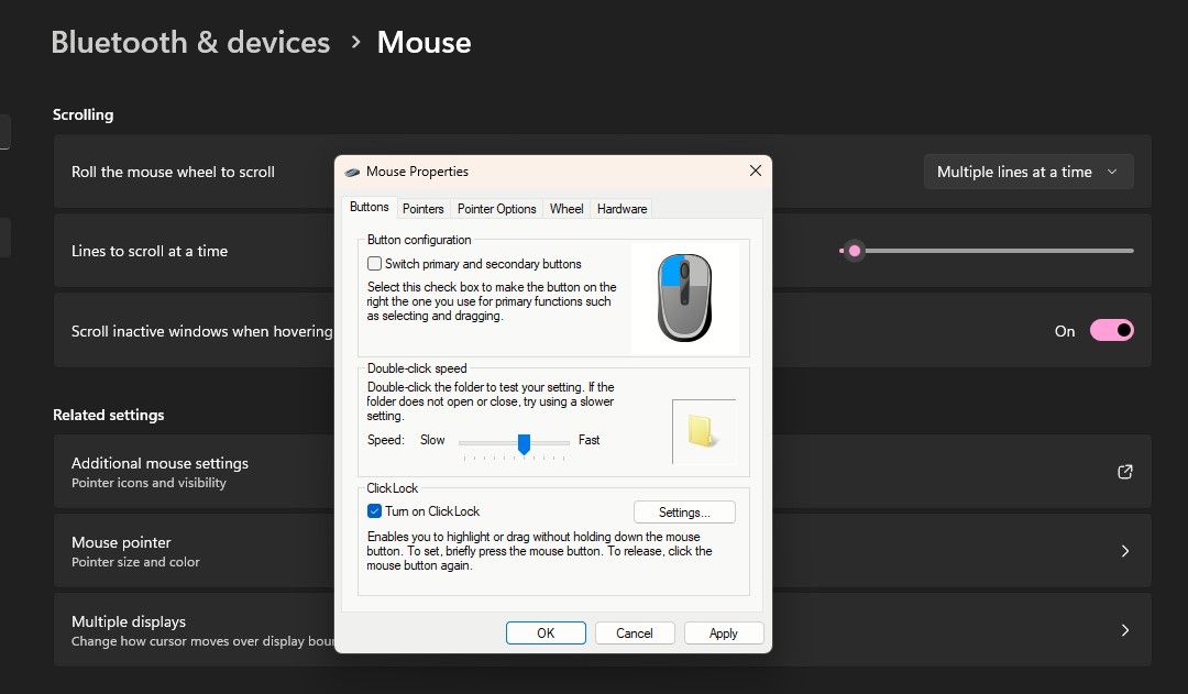 ClickLock Turned On In Mouse Properties