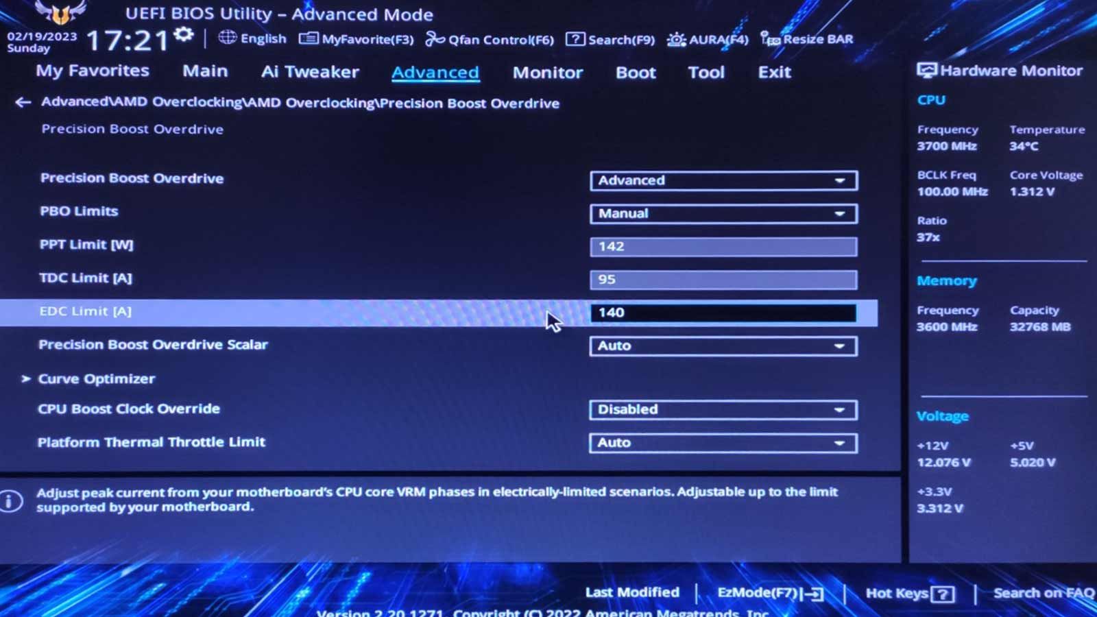 UEFI Precision Boost Overdrive EDC Limit