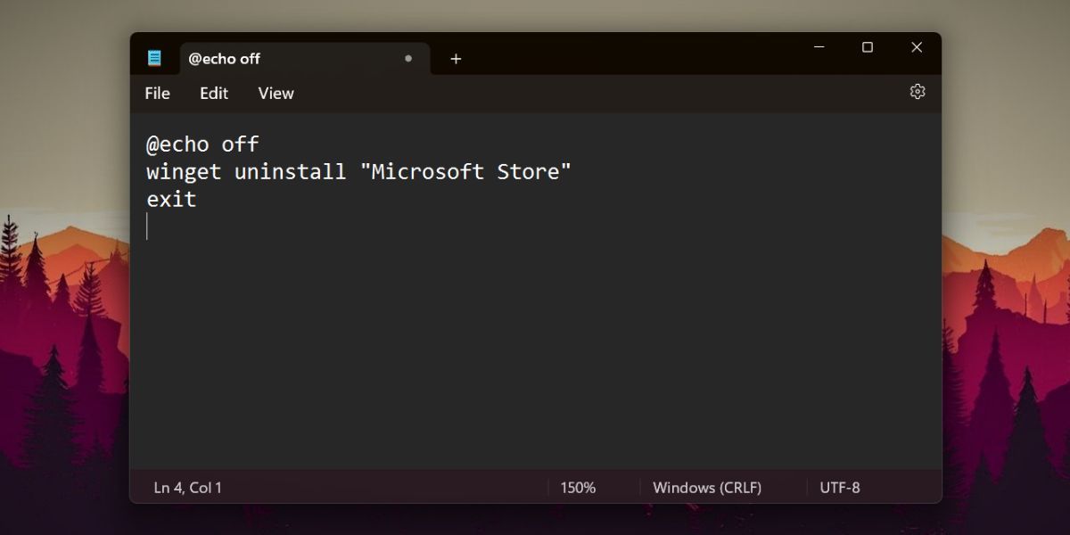 Copot pemasangan Aplikasi Microsoft Store menggunakan file batch