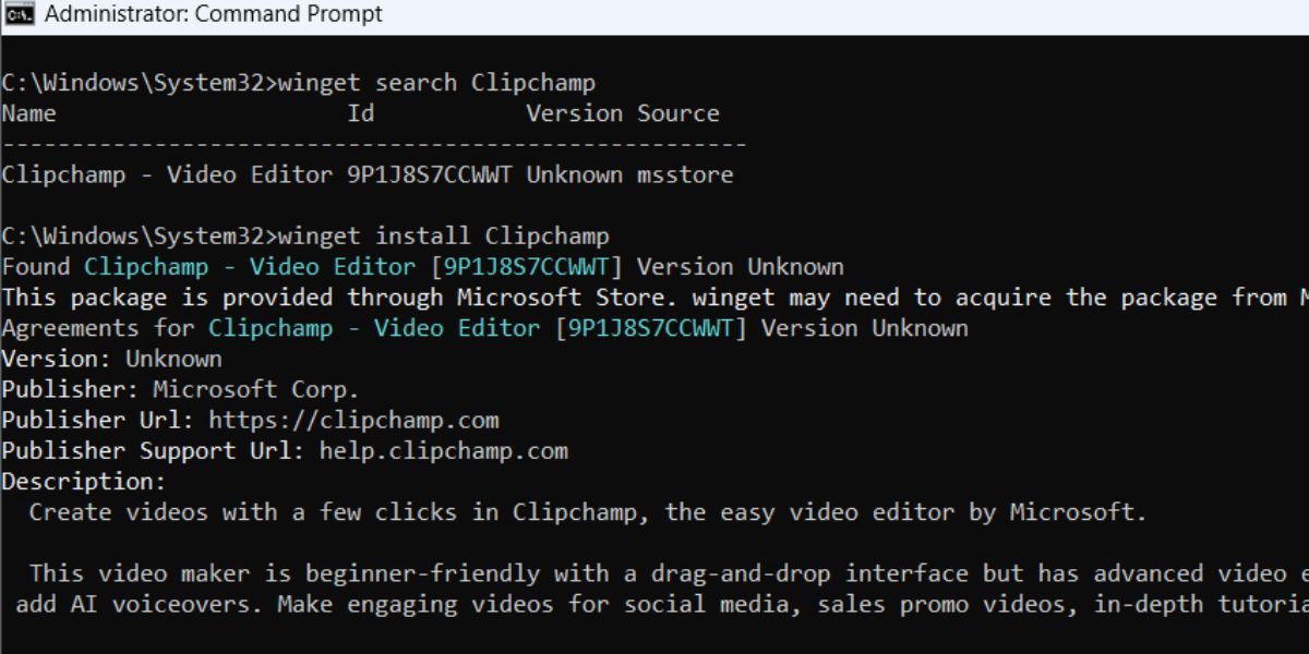 Use Winget to Install Clipchamp